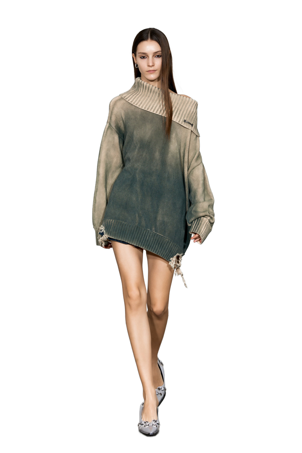 YJ1NGZYZJ Distressed Oversized Sweater In Green – YJ1NGZYZJ