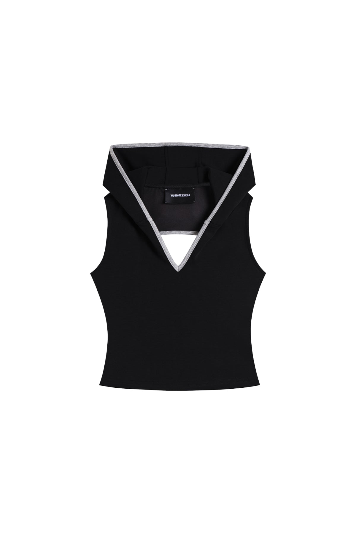 V-Cutout Hooded Sleeveless Trim Top In Black  YJ1NGZYZJ® Official