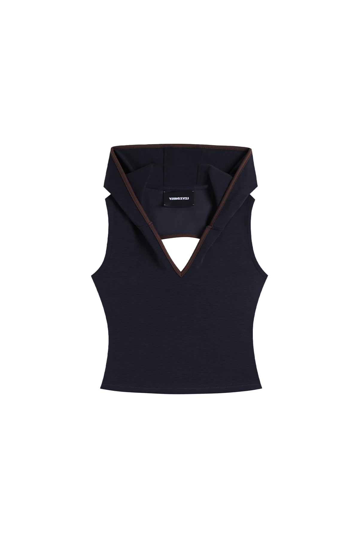 V-Cutout Hooded Sleeveless Trim Top In Dark Blue  YJ1NGZYZJ® Official
