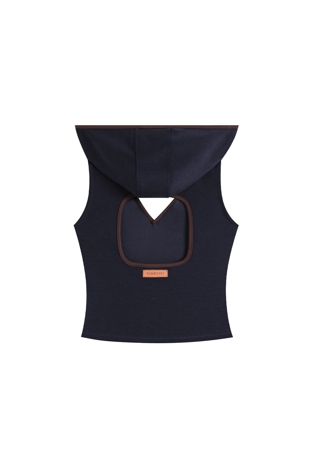 V-Cutout Hooded Sleeveless Trim Top In Dark Blue  YJ1NGZYZJ® Official