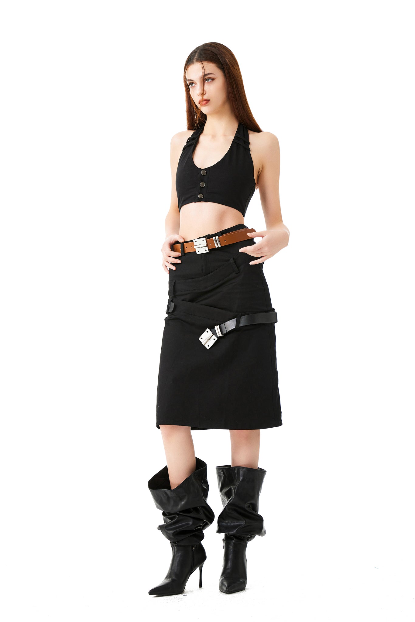 Triple-Belts Cargo Skirt