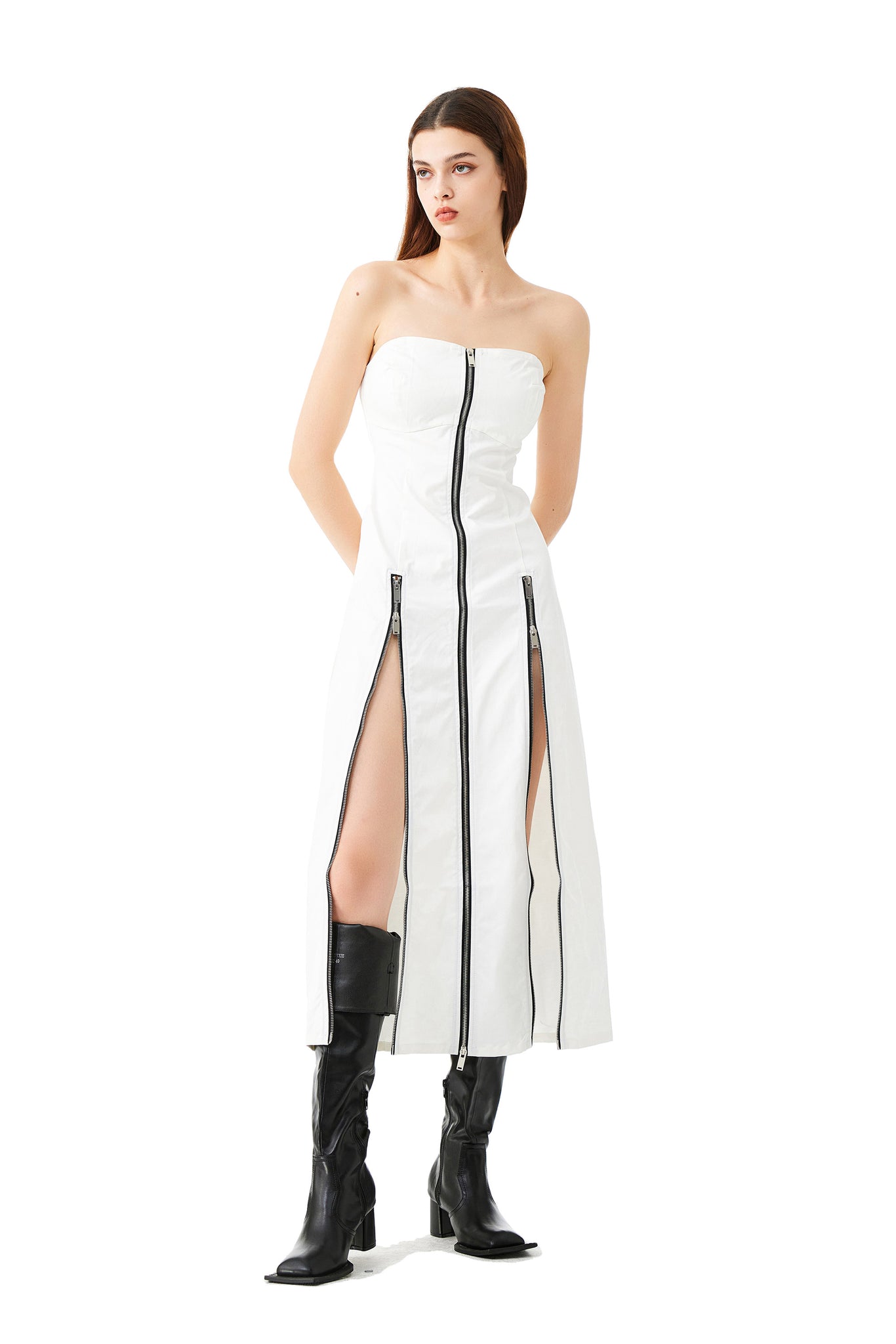 Tube Zipper Dress In White