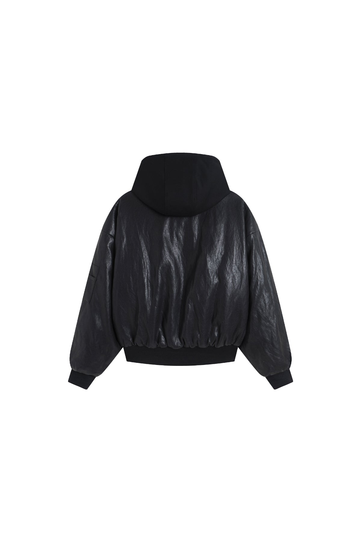 Oversized Leather Bomber Jacket in Black  YJ1NGZYZJ® Official