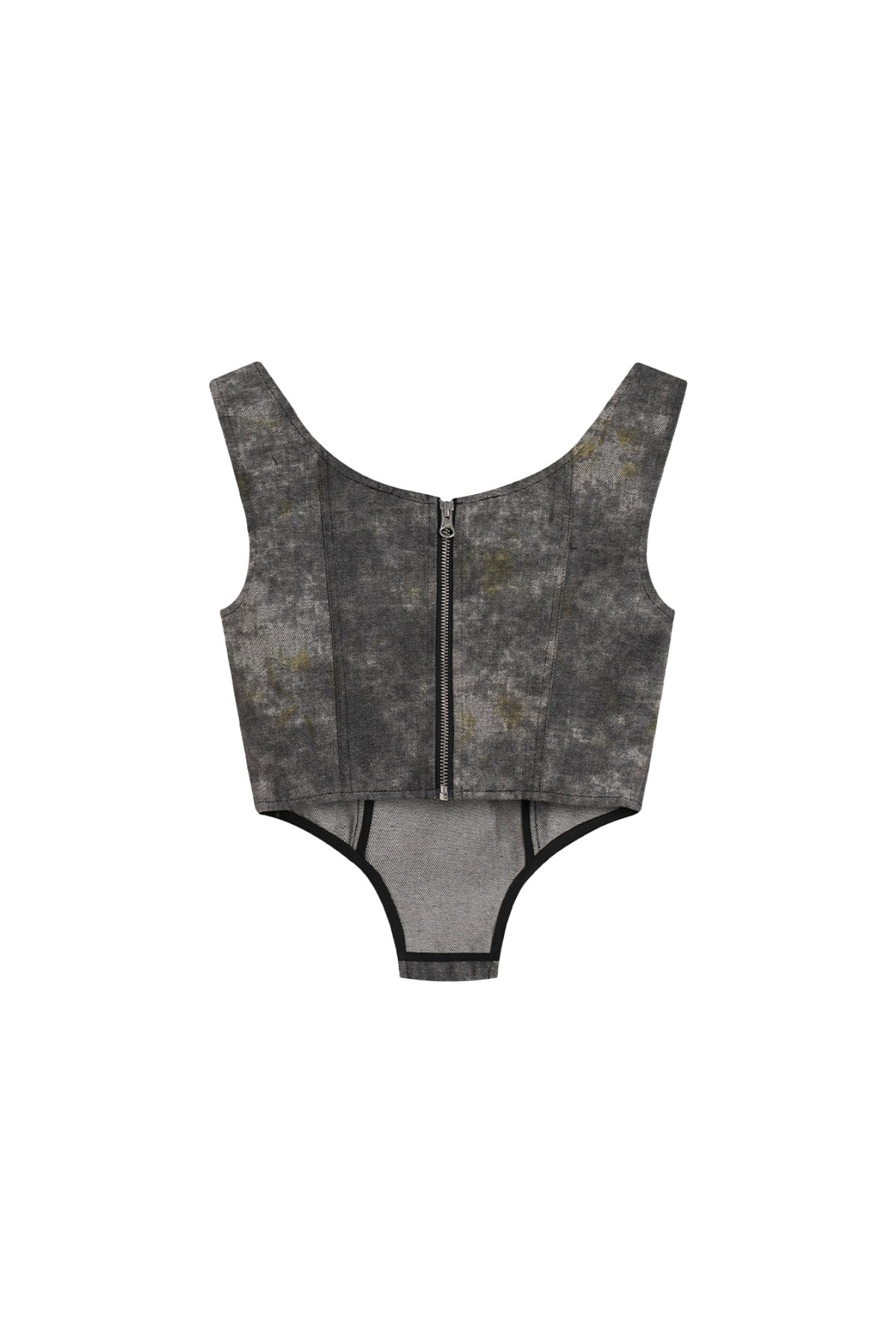 Denim Acid-Wash Bustier Top In Gray