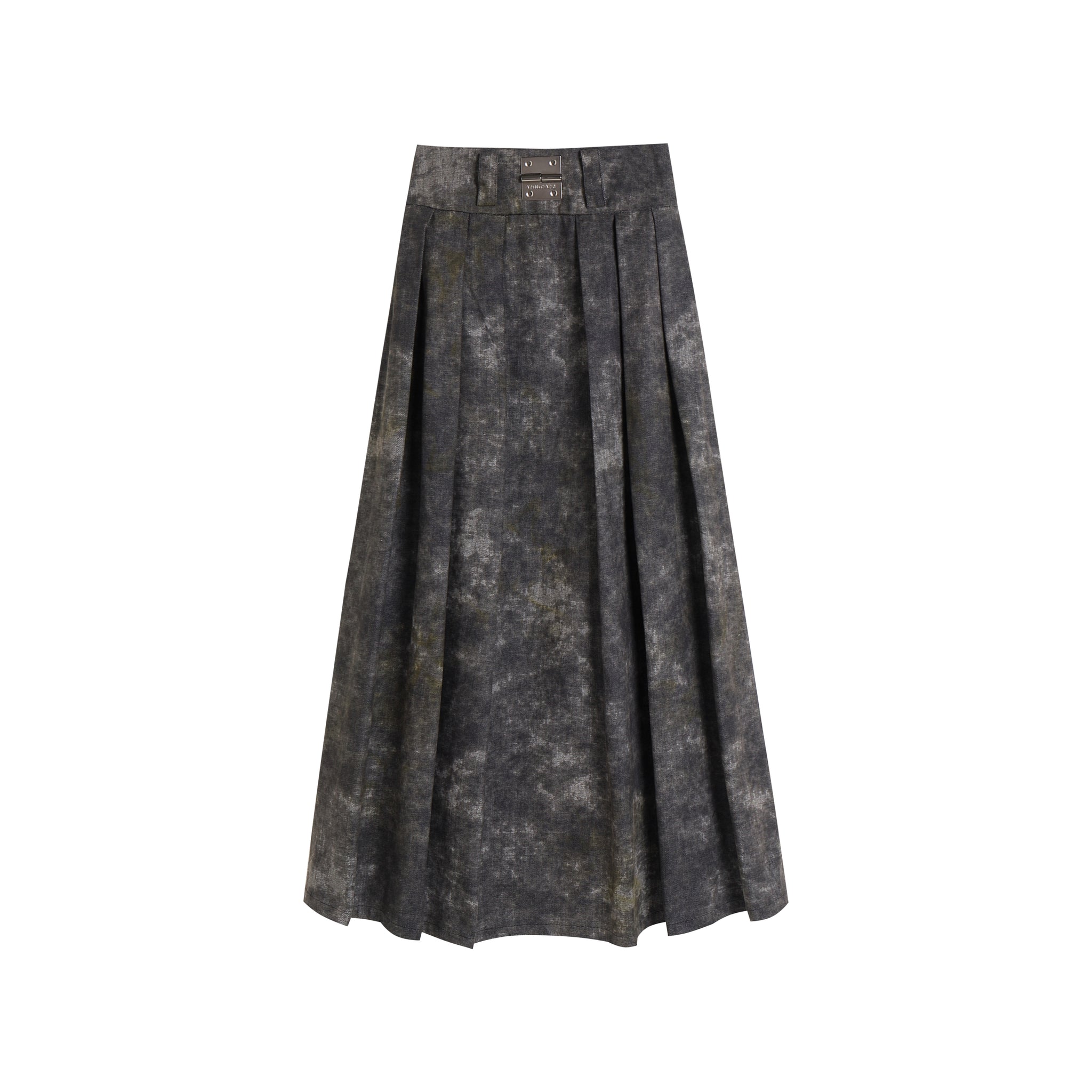 Denim Acid-Wash Long Skirt In Gray