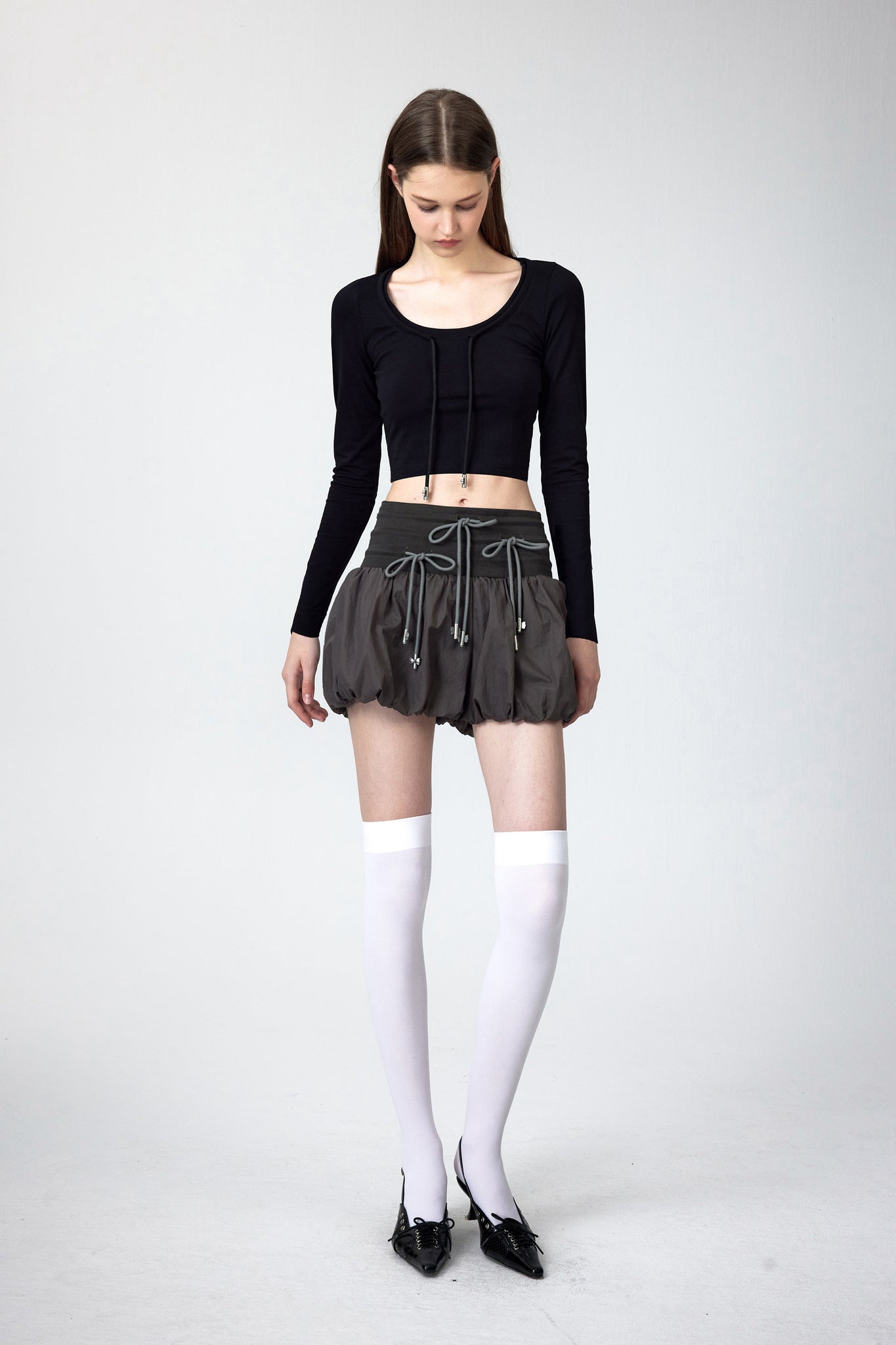High-Waisted Bow Pantskirt In Taupe Gray