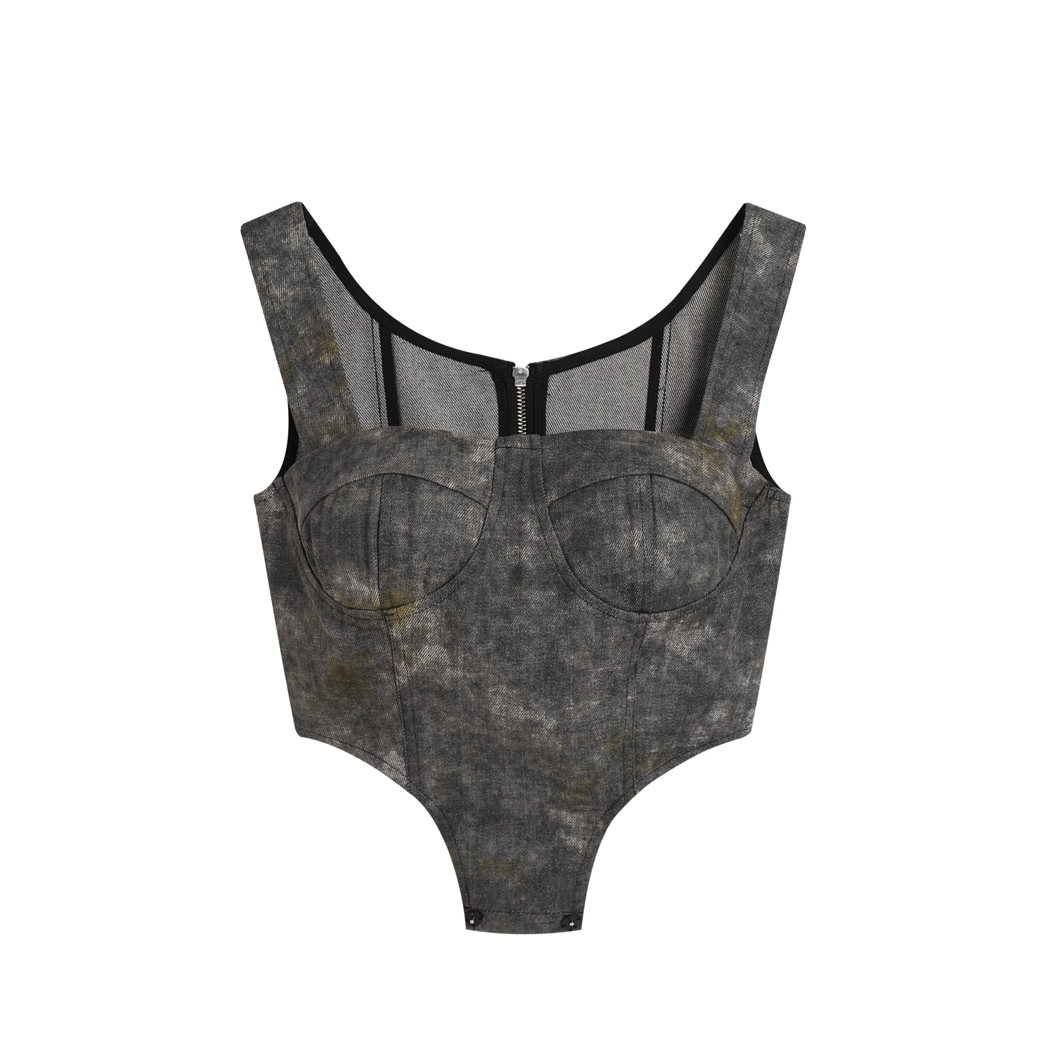 Denim Acid-Wash Bustier Top In Gray