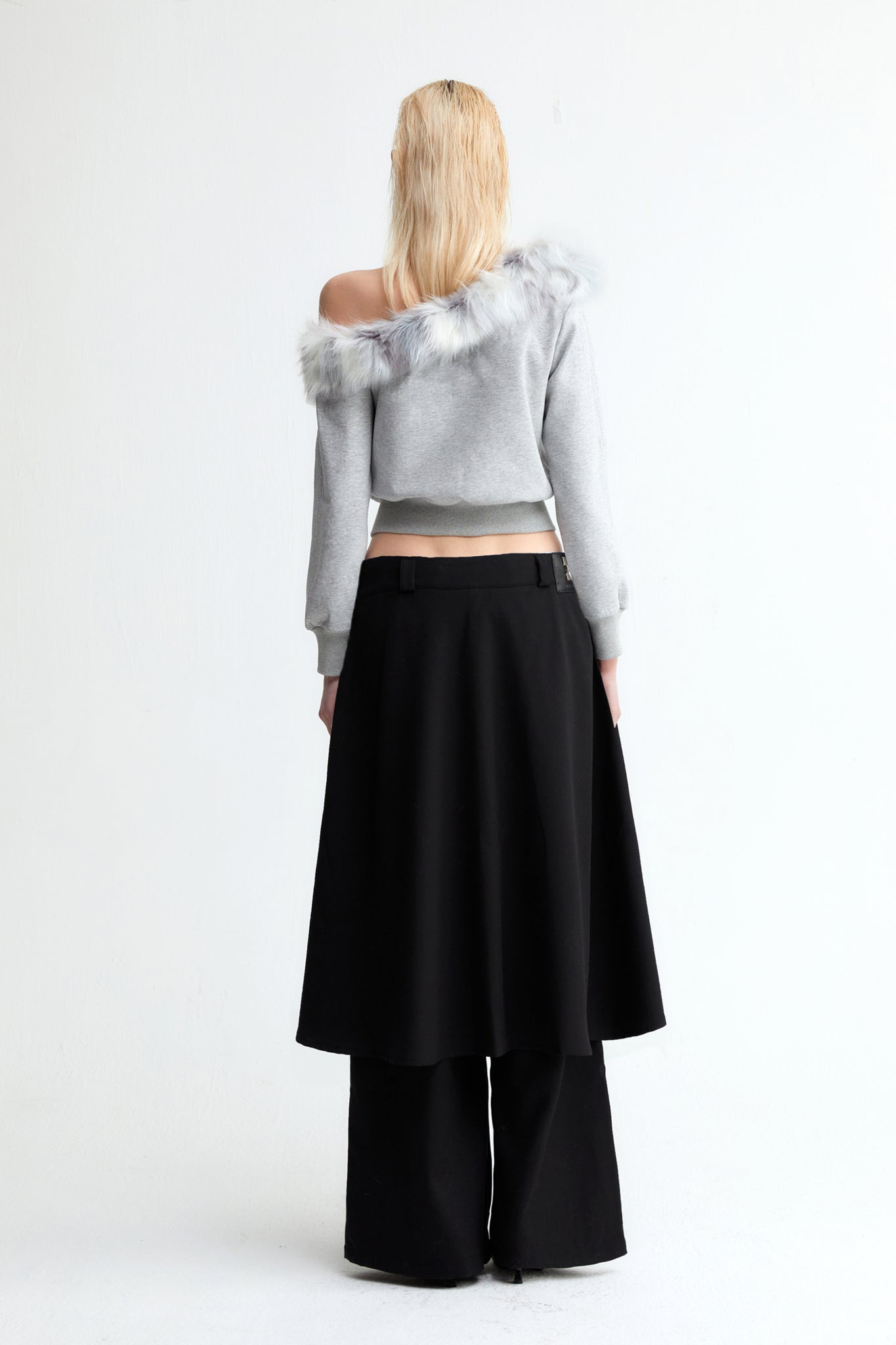 One Shoulder Faux Fur Capless Jacket In Gray - YJ1NGZYZJ® Official