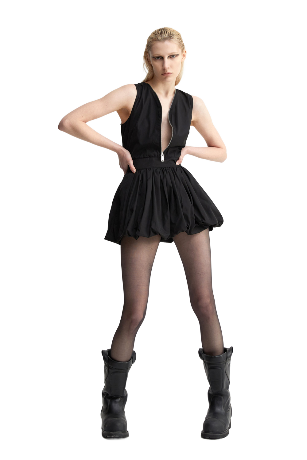 YJ1NGZYZJ® Official - Black Pleated Puffy Dress - 连衣裙