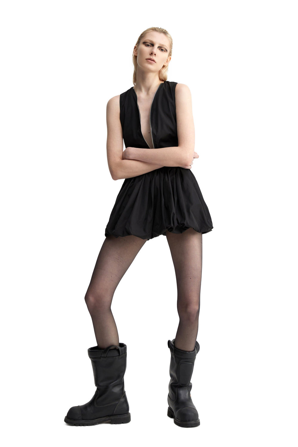 YJ1NGZYZJ® Official - Black Pleated Puffy Dress - 连衣裙