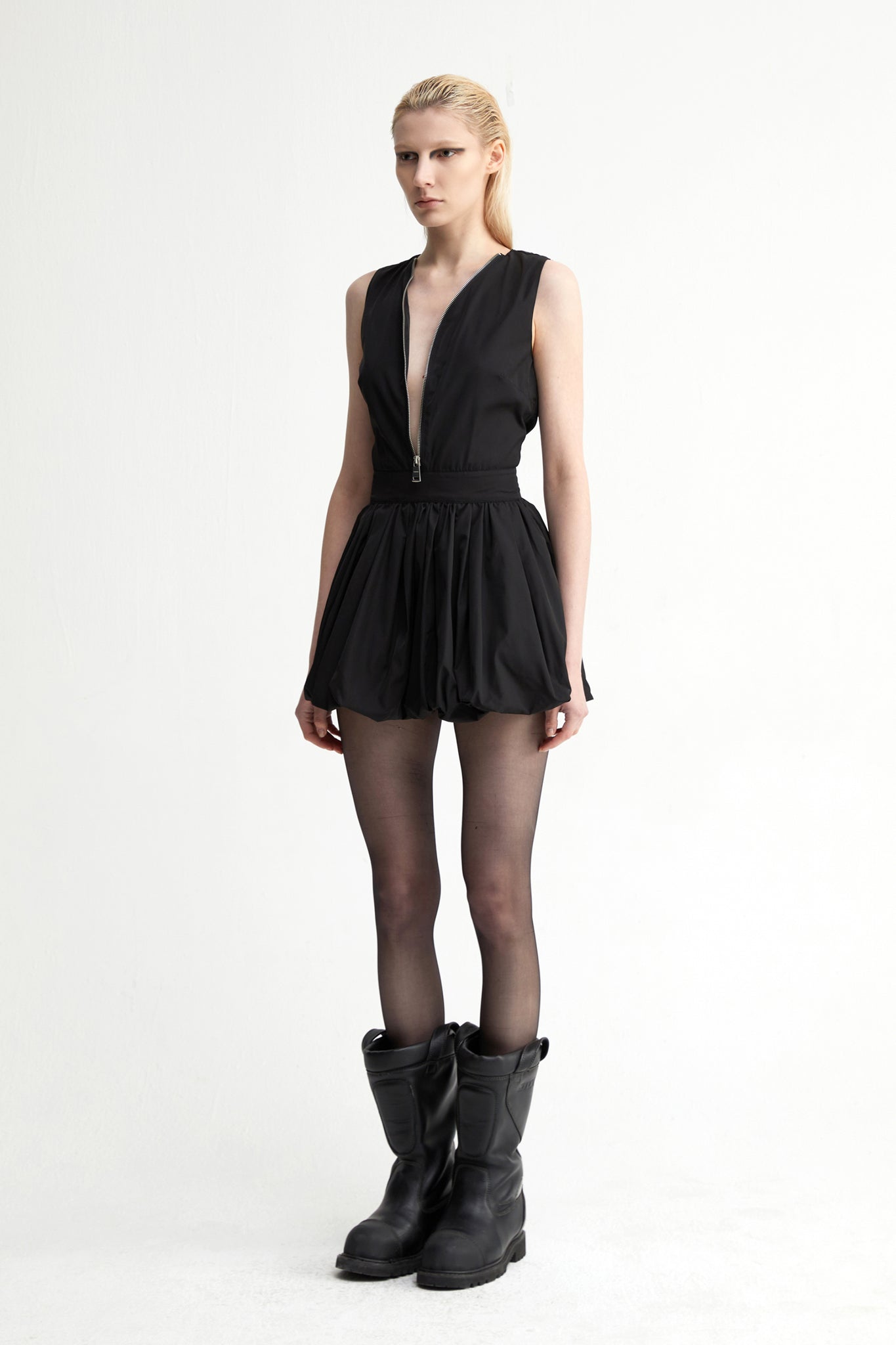 Black Pleated Puffy Dress - YJ1NGZYZJ® Official