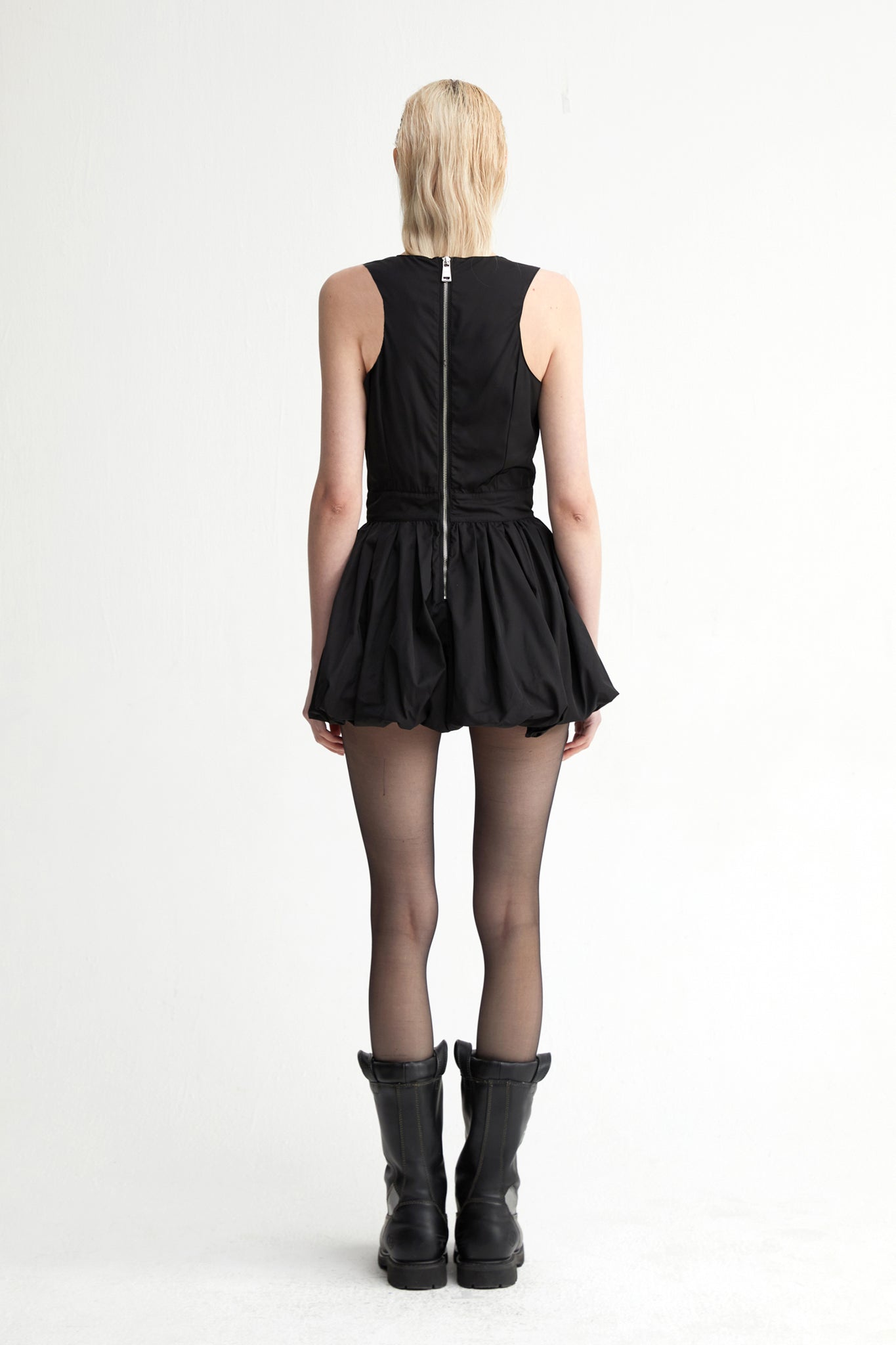 Black Pleated Puffy Dress - YJ1NGZYZJ® Official