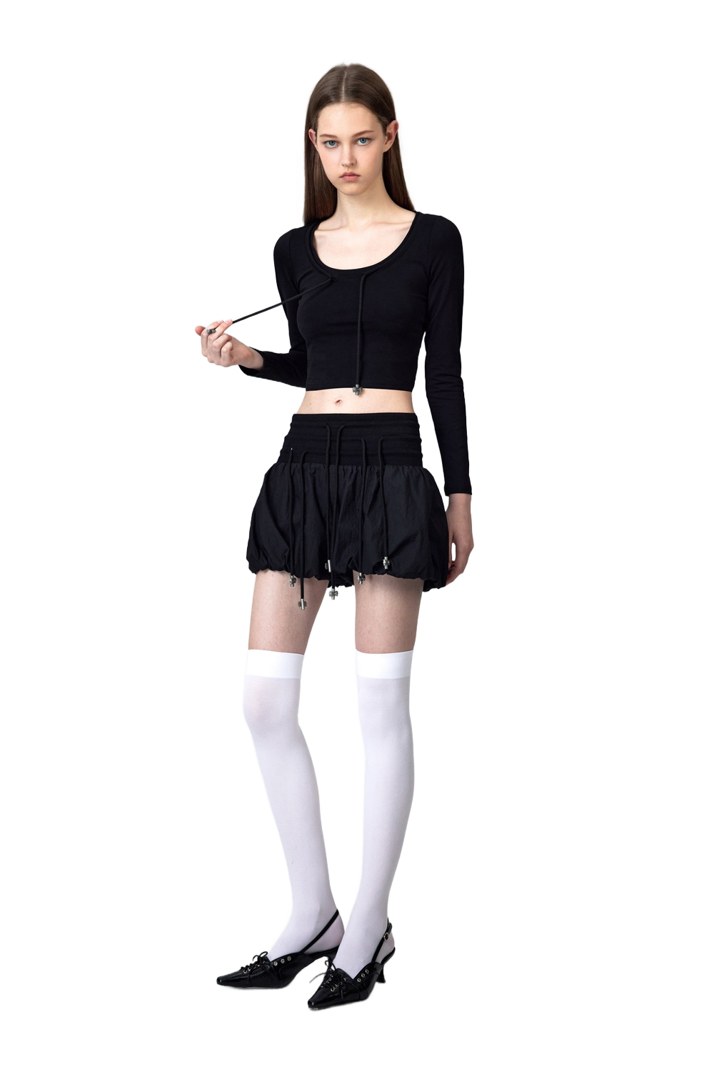 High-Waisted Bow Pantskirt In Black