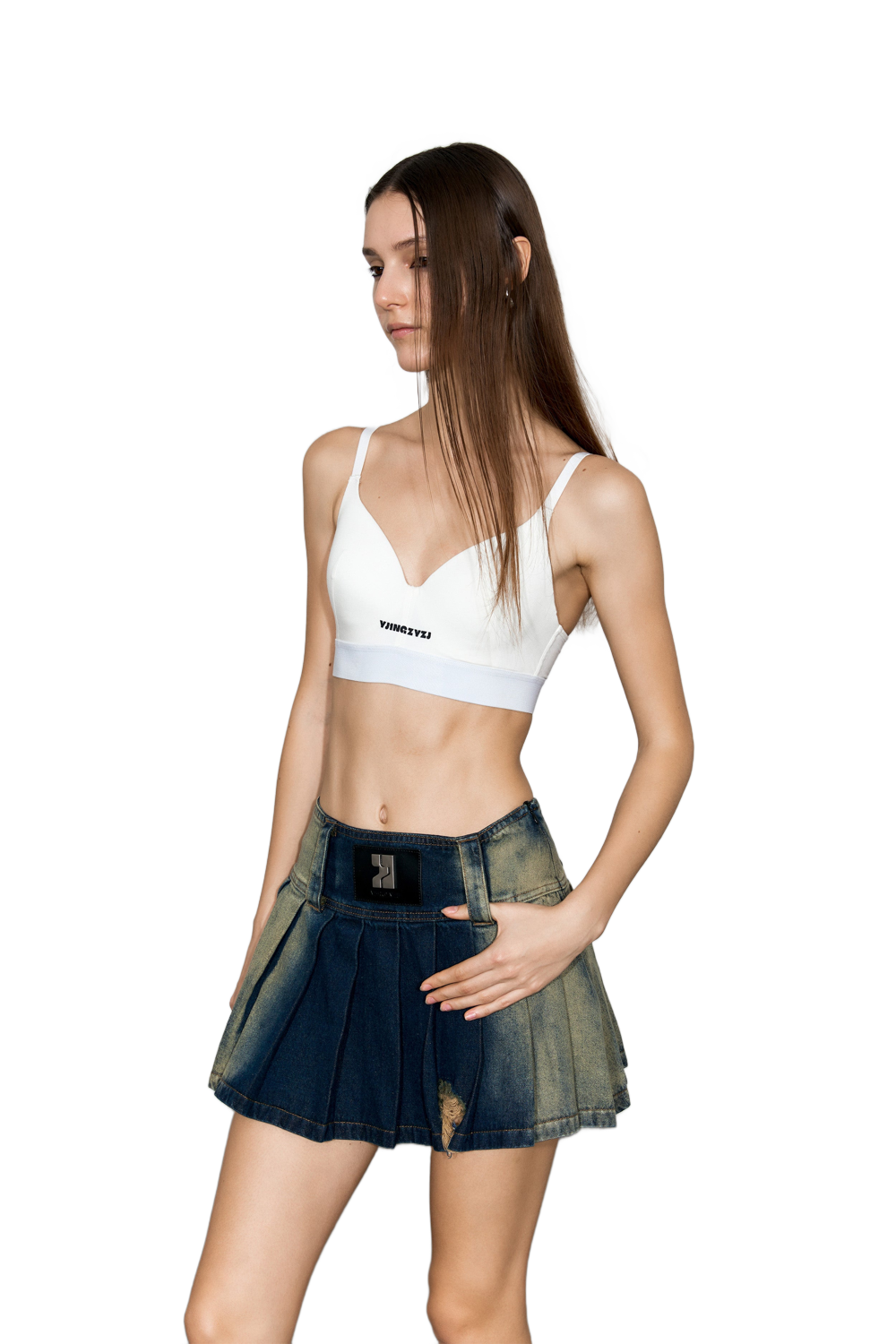 YJ1NGZYZJ® Official - Gradient Pleated Denim Miniskirt - 短裙