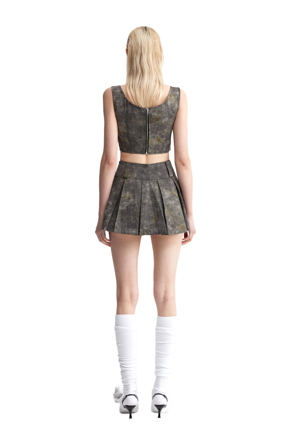 Denim Acid-Wash Skirt In Gray