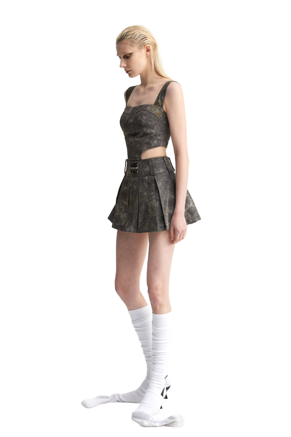 Denim Acid-Wash Skirt In Gray