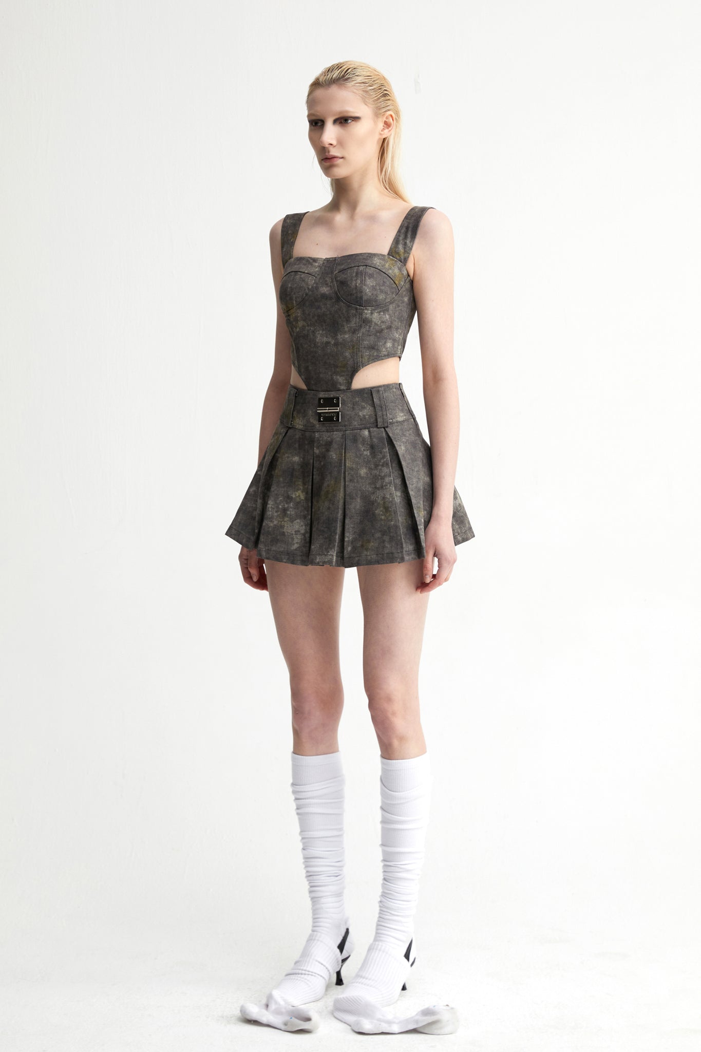 Denim Acid-Wash Bustier Top In Gray - YJ1NGZYZJ® Official