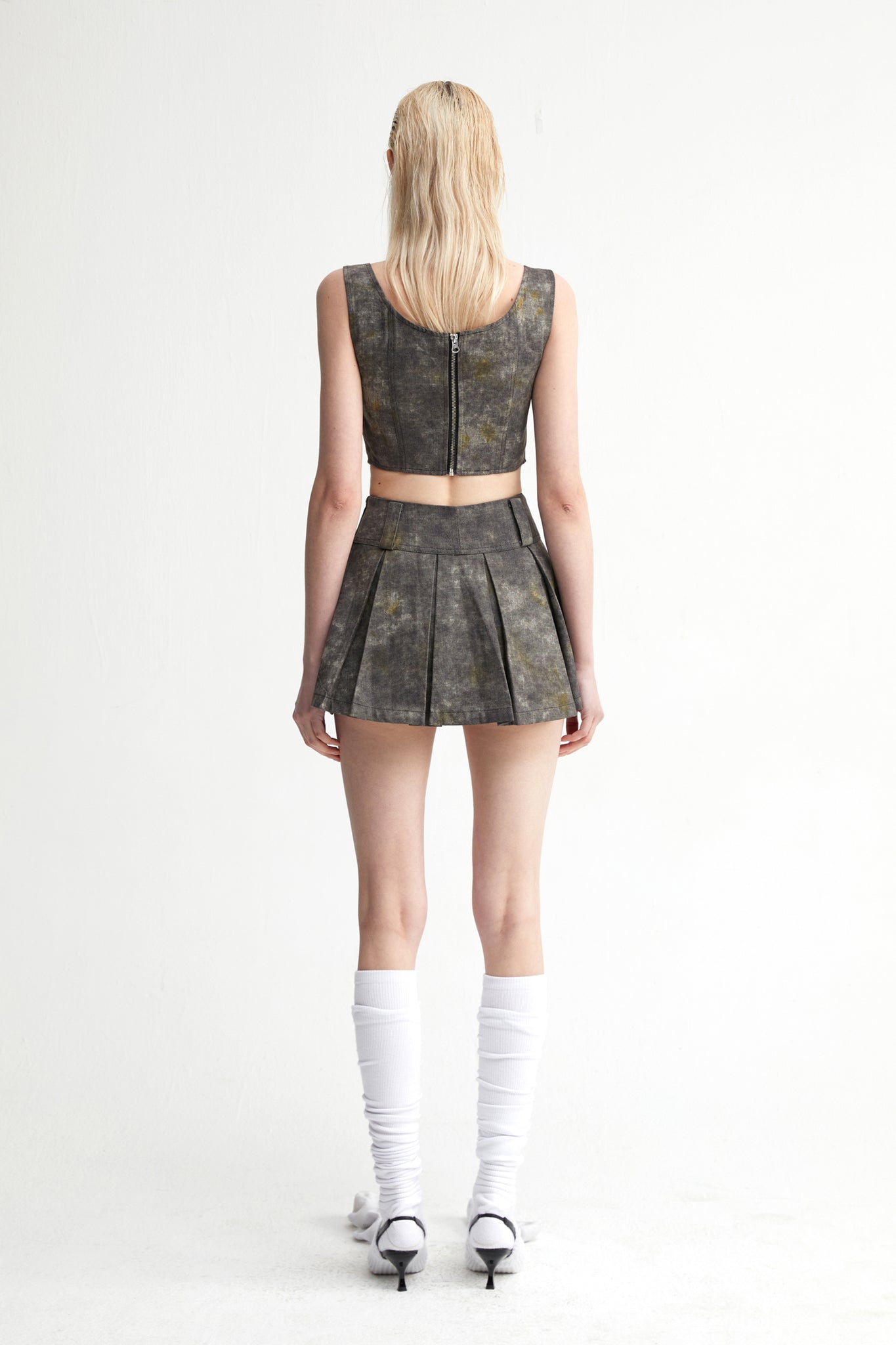 Denim Acid-Wash Bustier Top In Gray - YJ1NGZYZJ® Official