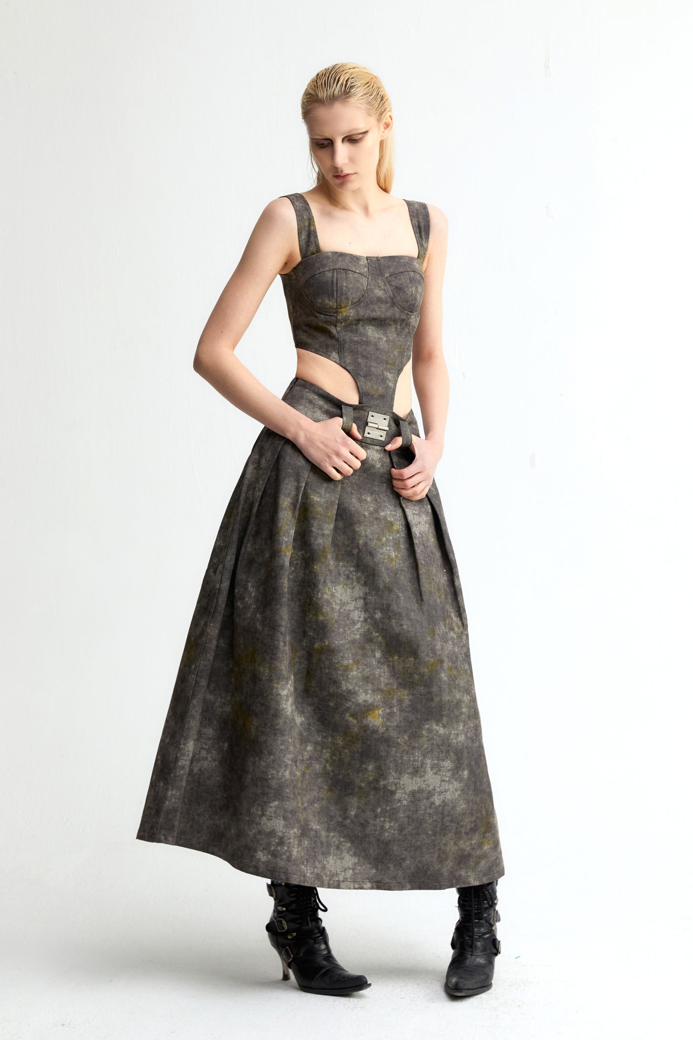 Denim Acid-Wash Long Skirt In Gray - YJ1NGZYZJ® Official