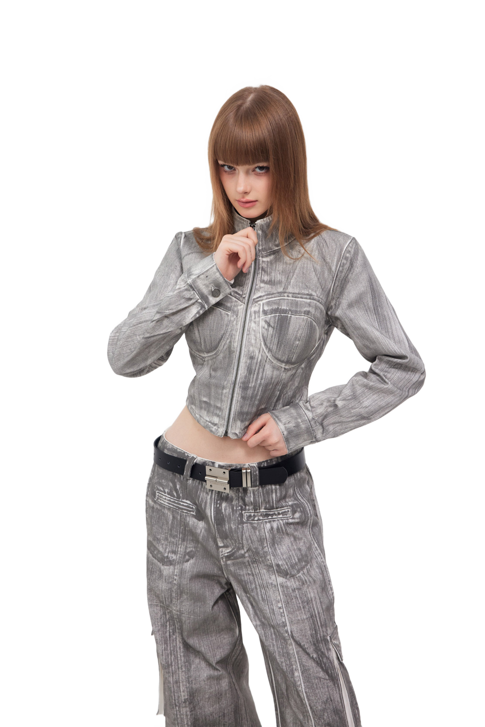 YJ1NGZYZJ® Official - Denim Corset Jacket In Scrawl - 牛仔外套