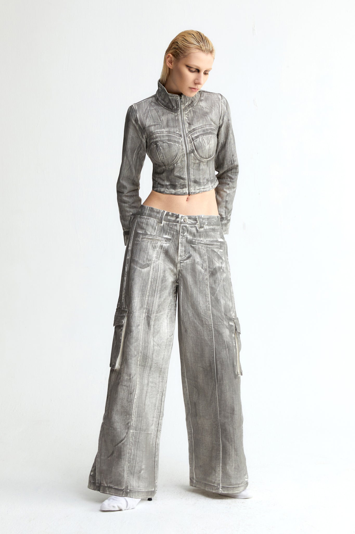 Denim Corset Jacket In Scrawl  - YJ1NGZYZJ® Official