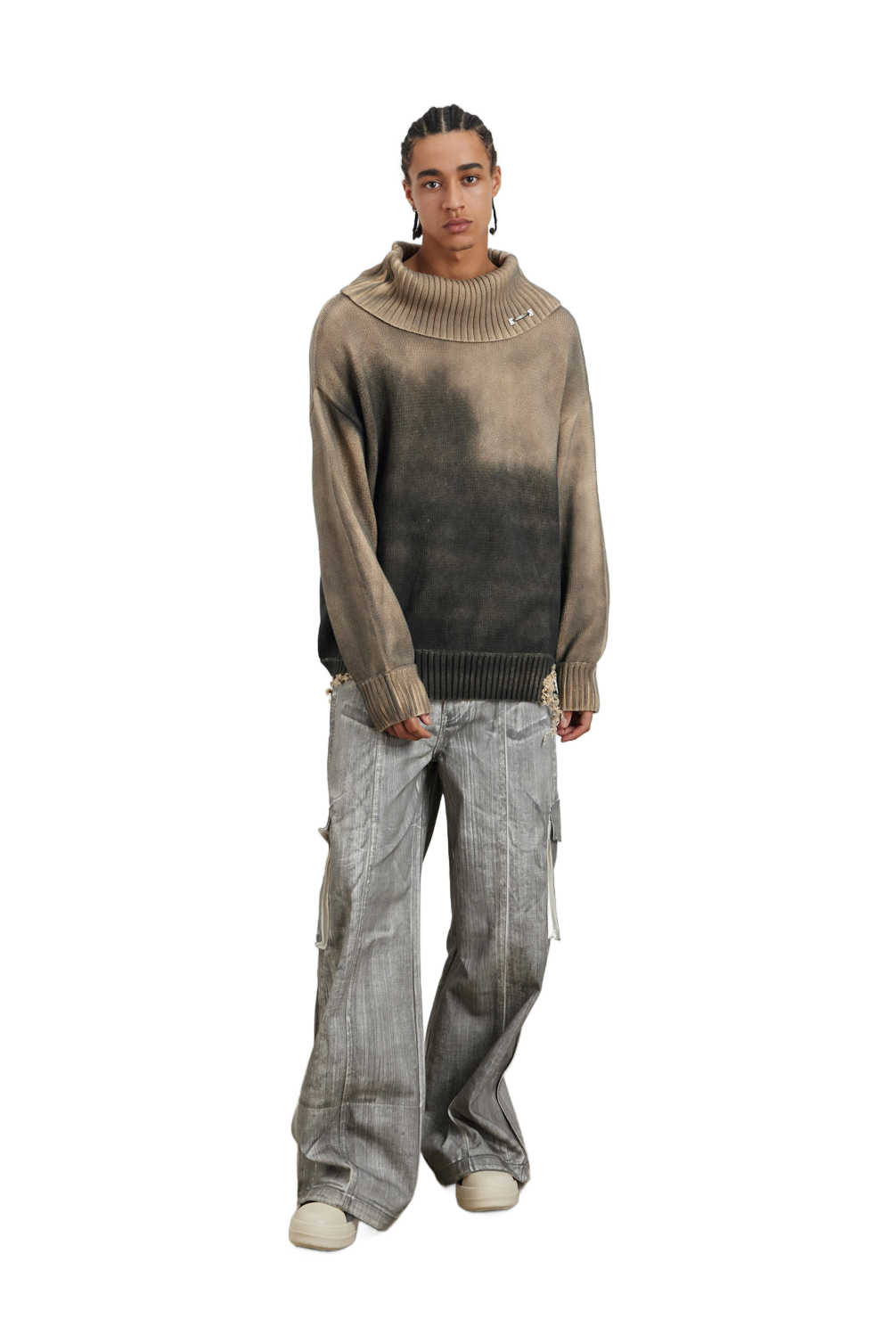 Distressed Oversized Sweater In Dark Brown