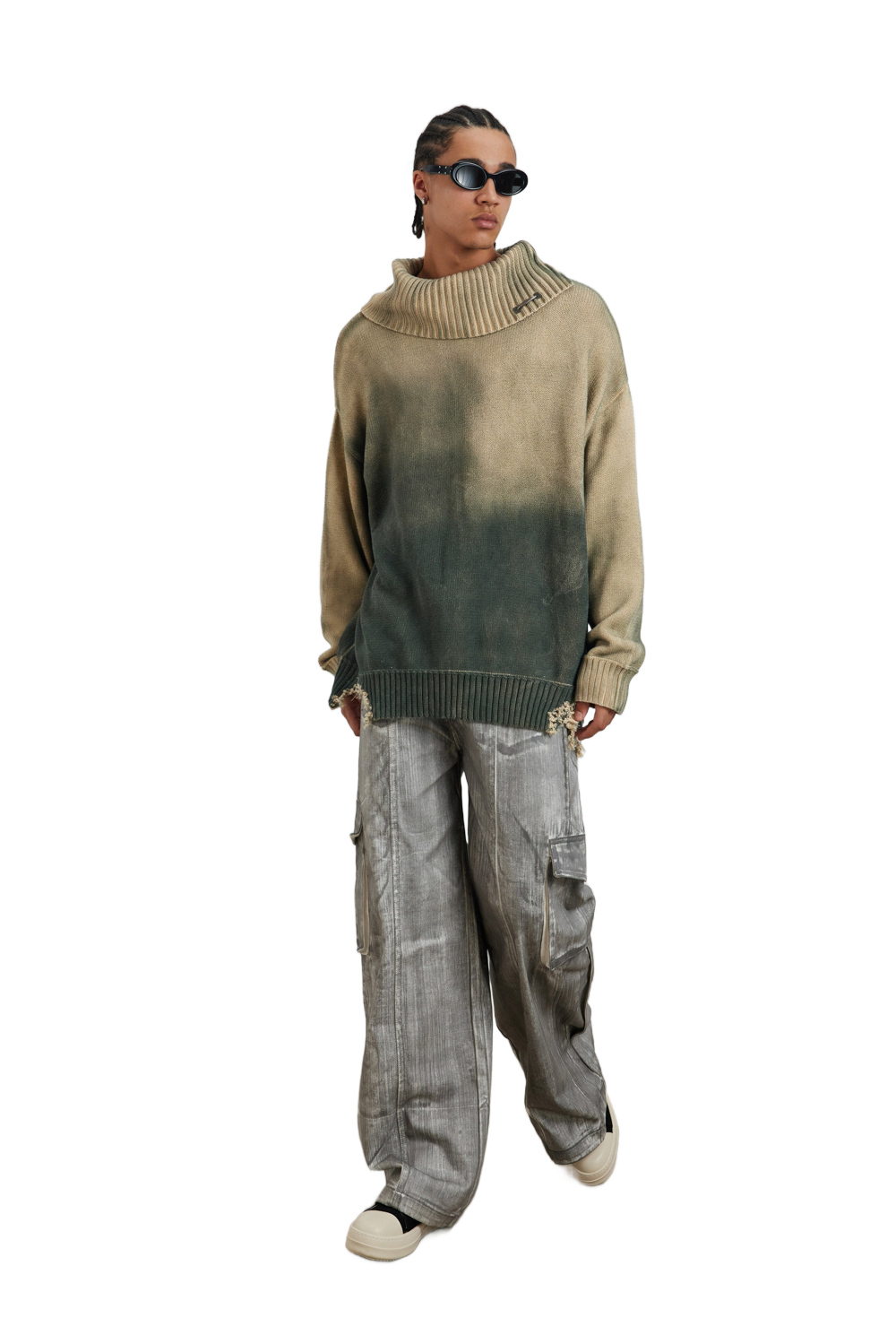 YJ1NGZYZJ® Official - Distressed Oversized Sweater In Green - 上衣