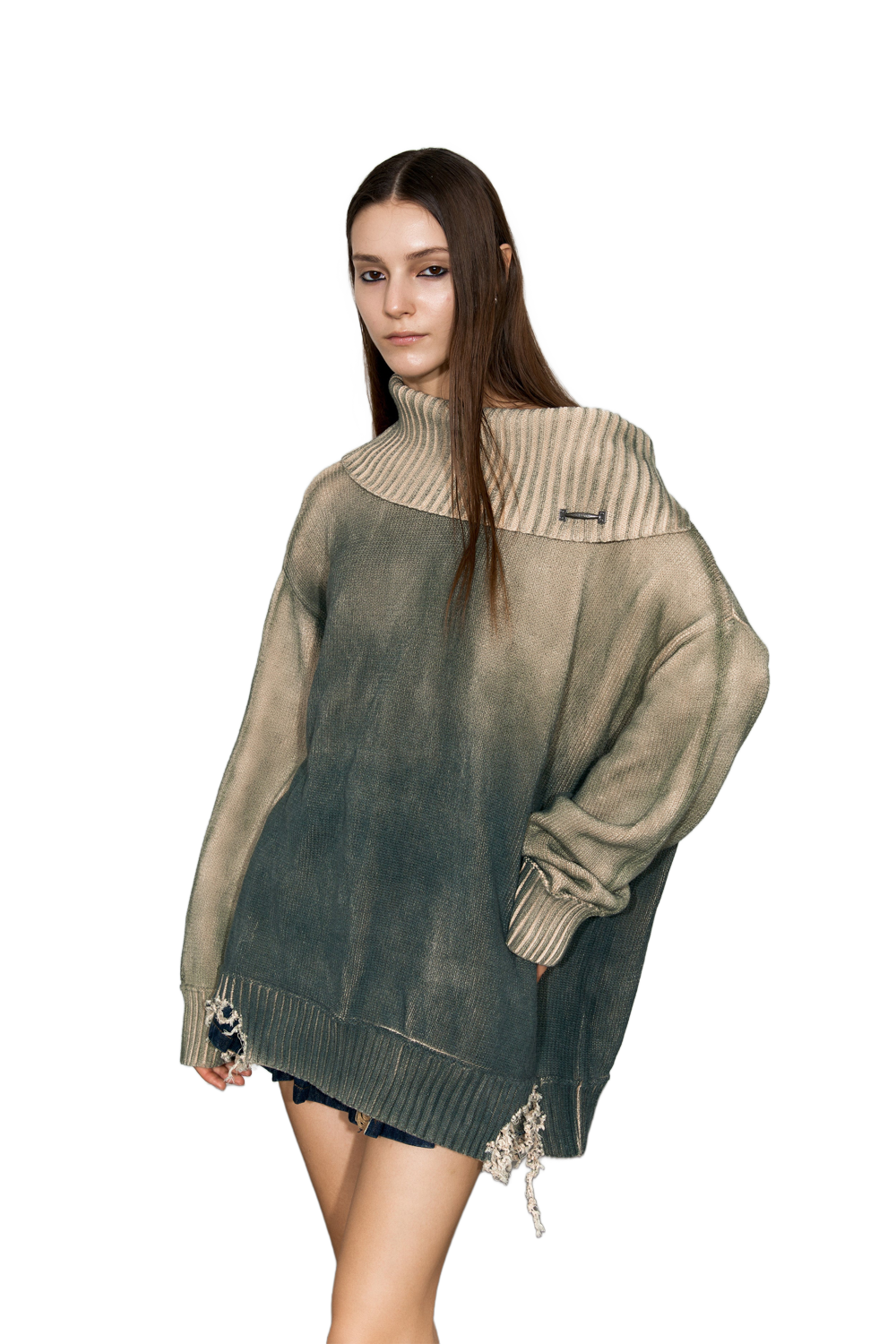 YJ1NGZYZJ® Official - Distressed Oversized Sweater In Green - 上衣