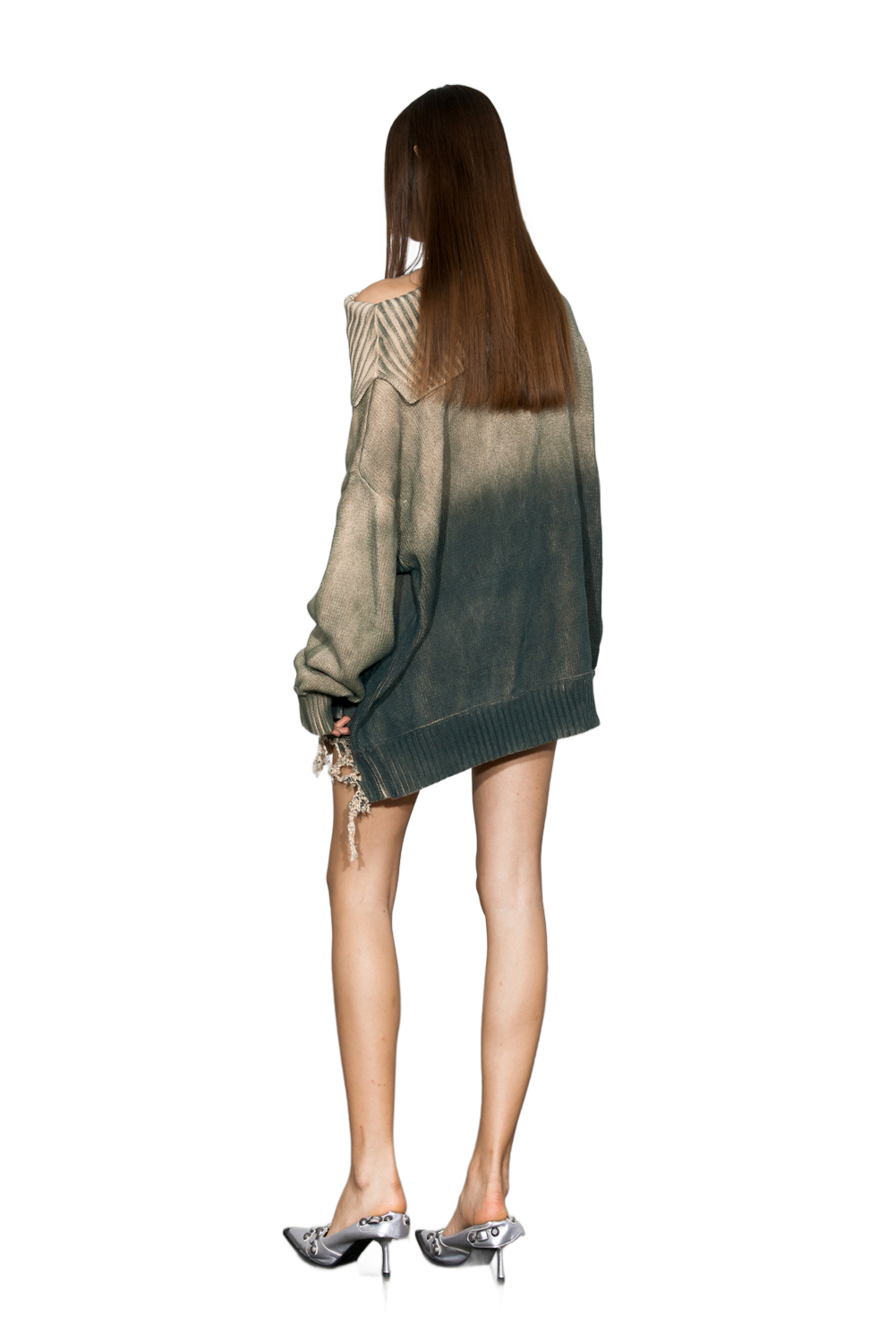 YJ1NGZYZJ® Official - Distressed Oversized Sweater In Green - 上衣