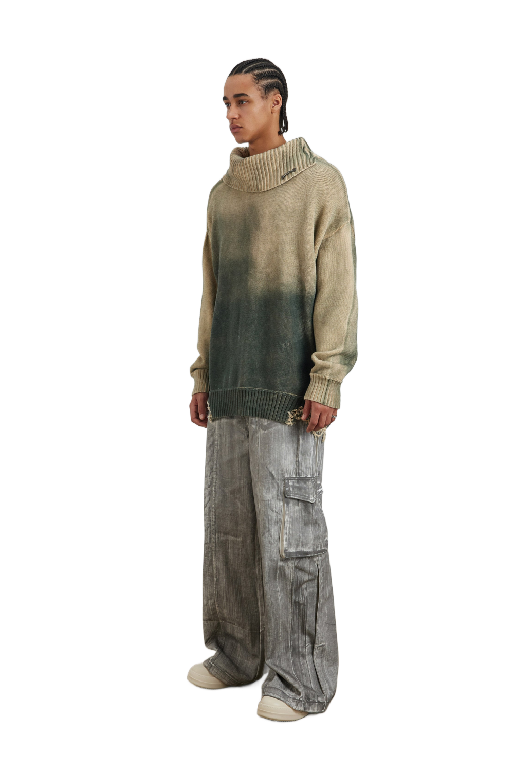 YJ1NGZYZJ® Official - Distressed Oversized Sweater In Green - 上衣