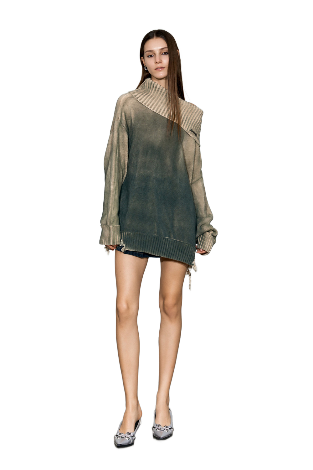YJ1NGZYZJ® Official - Distressed Oversized Sweater In Green - 上衣