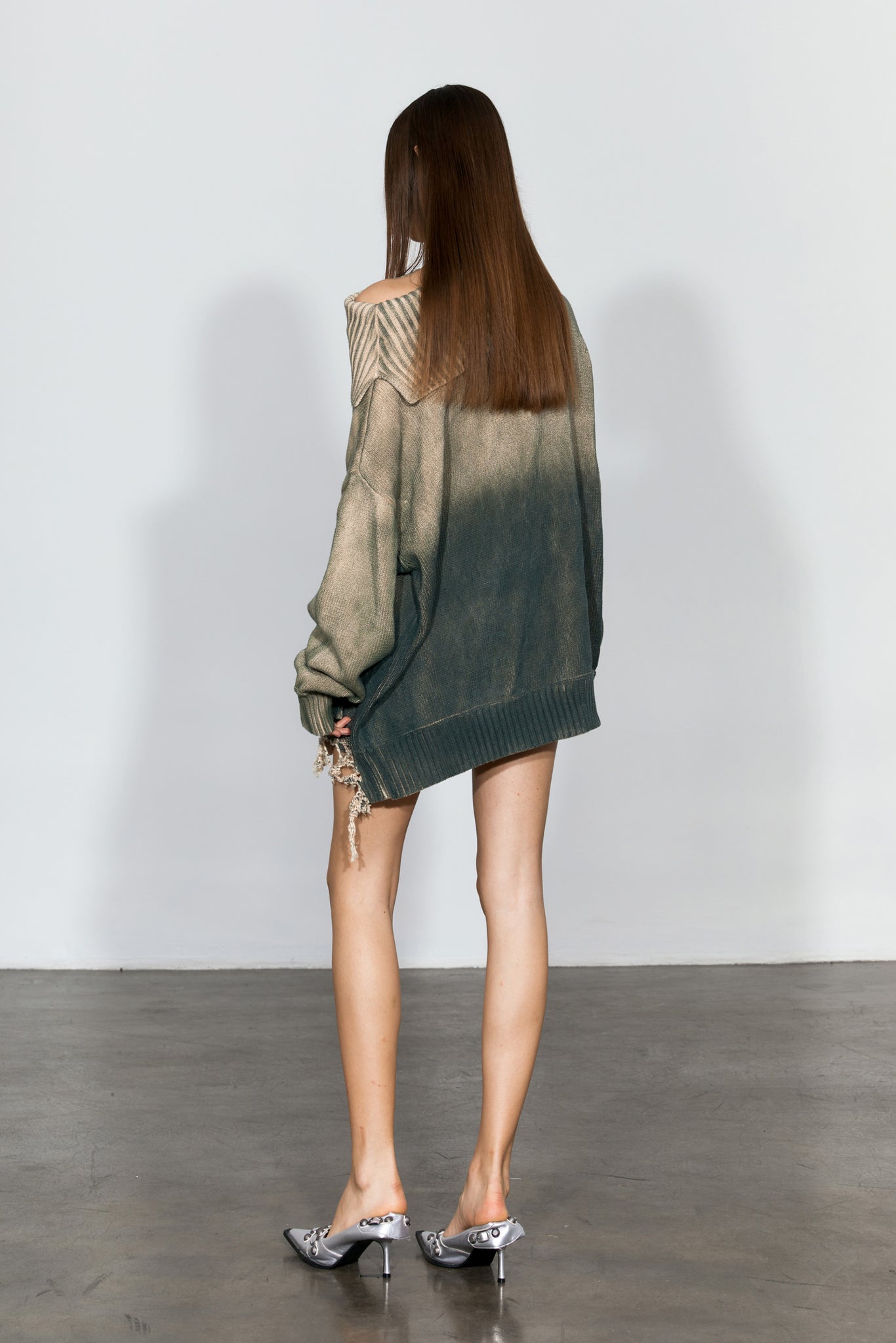 Distressed Oversized Sweater In Green - YJ1NGZYZJ® Official