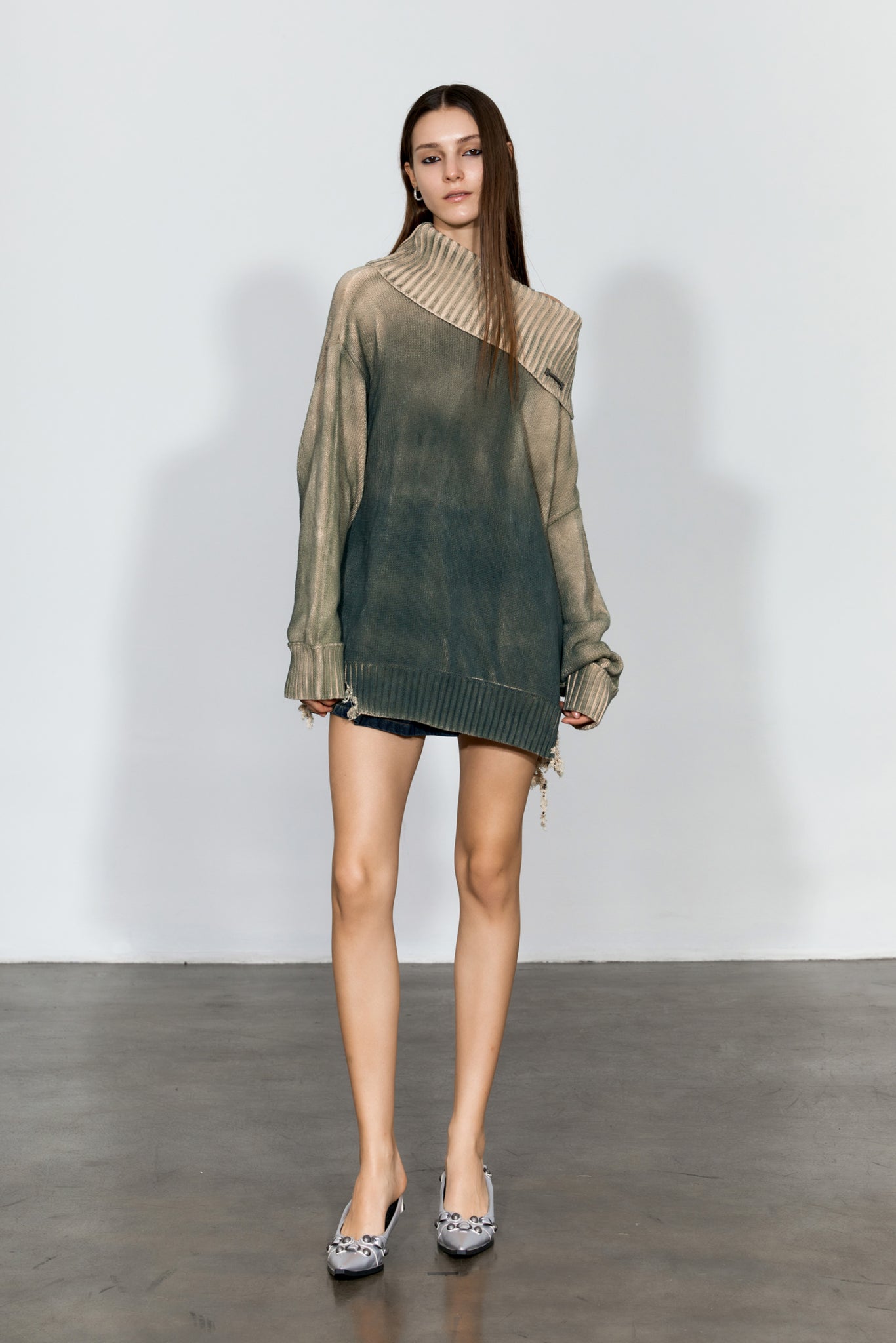 Distressed Oversized Sweater In Green - YJ1NGZYZJ® Official