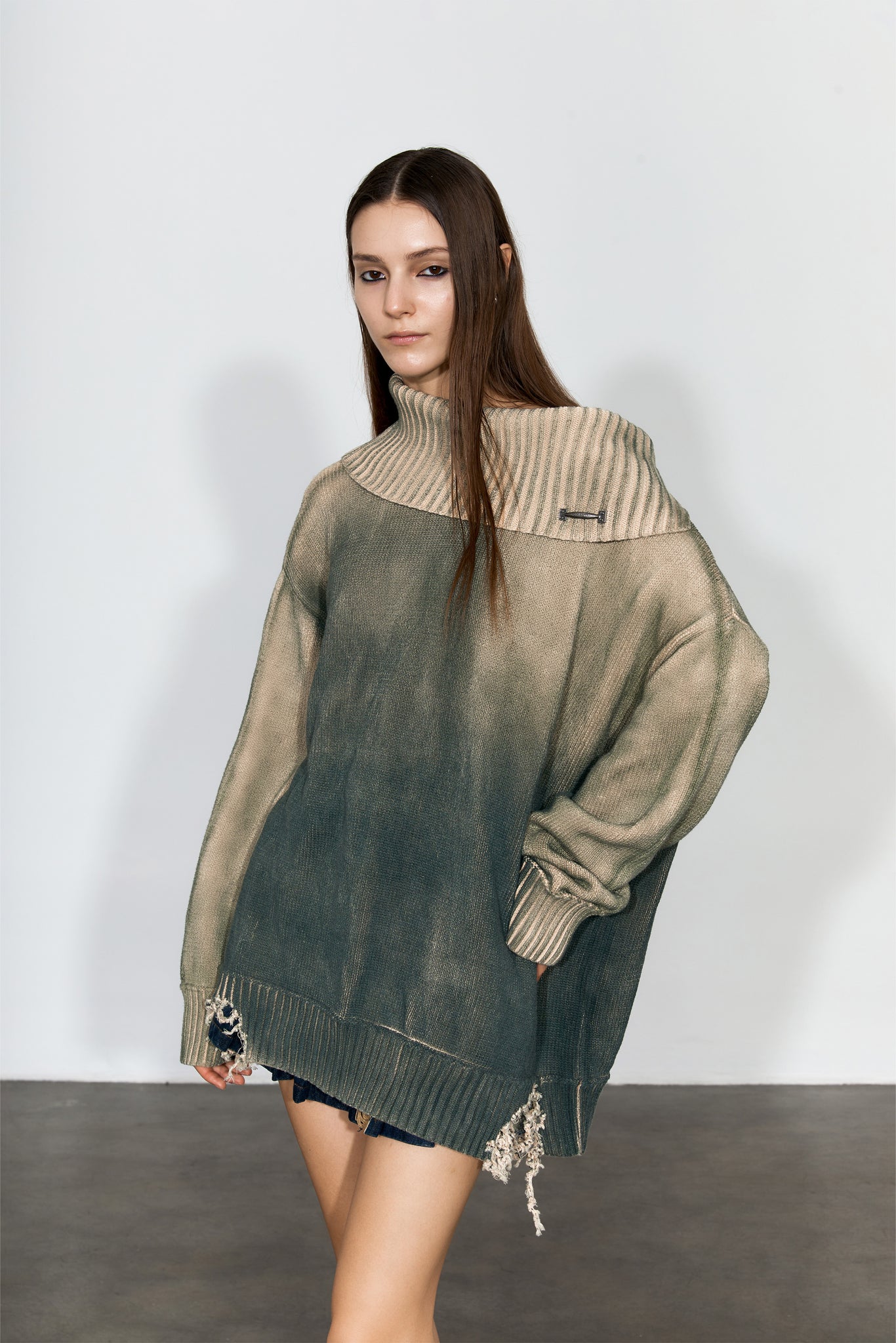 Distressed Oversized Sweater In Green - YJ1NGZYZJ® Official