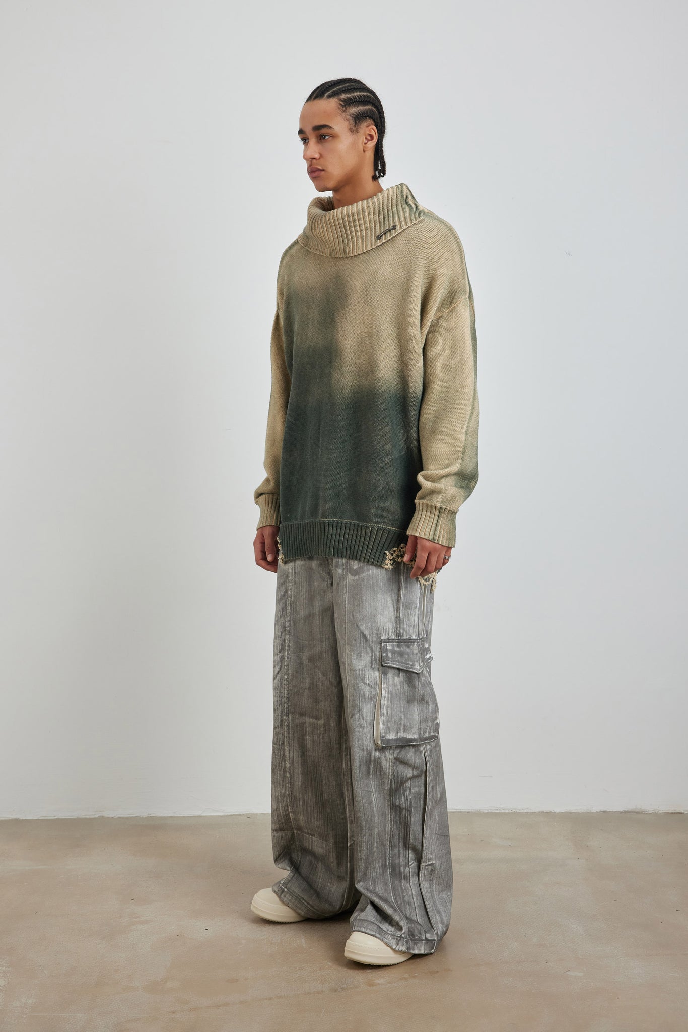 Distressed Oversized Sweater In Green - YJ1NGZYZJ® Official