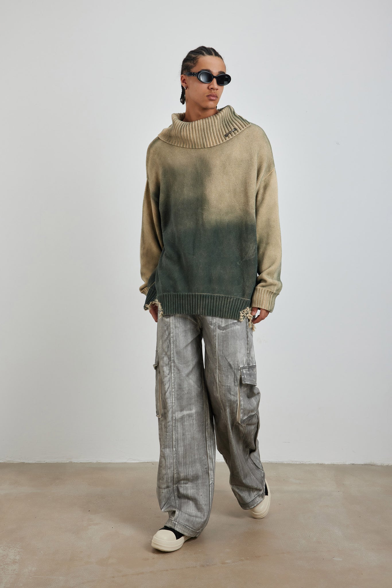 Distressed Oversized Sweater In Green - YJ1NGZYZJ® Official