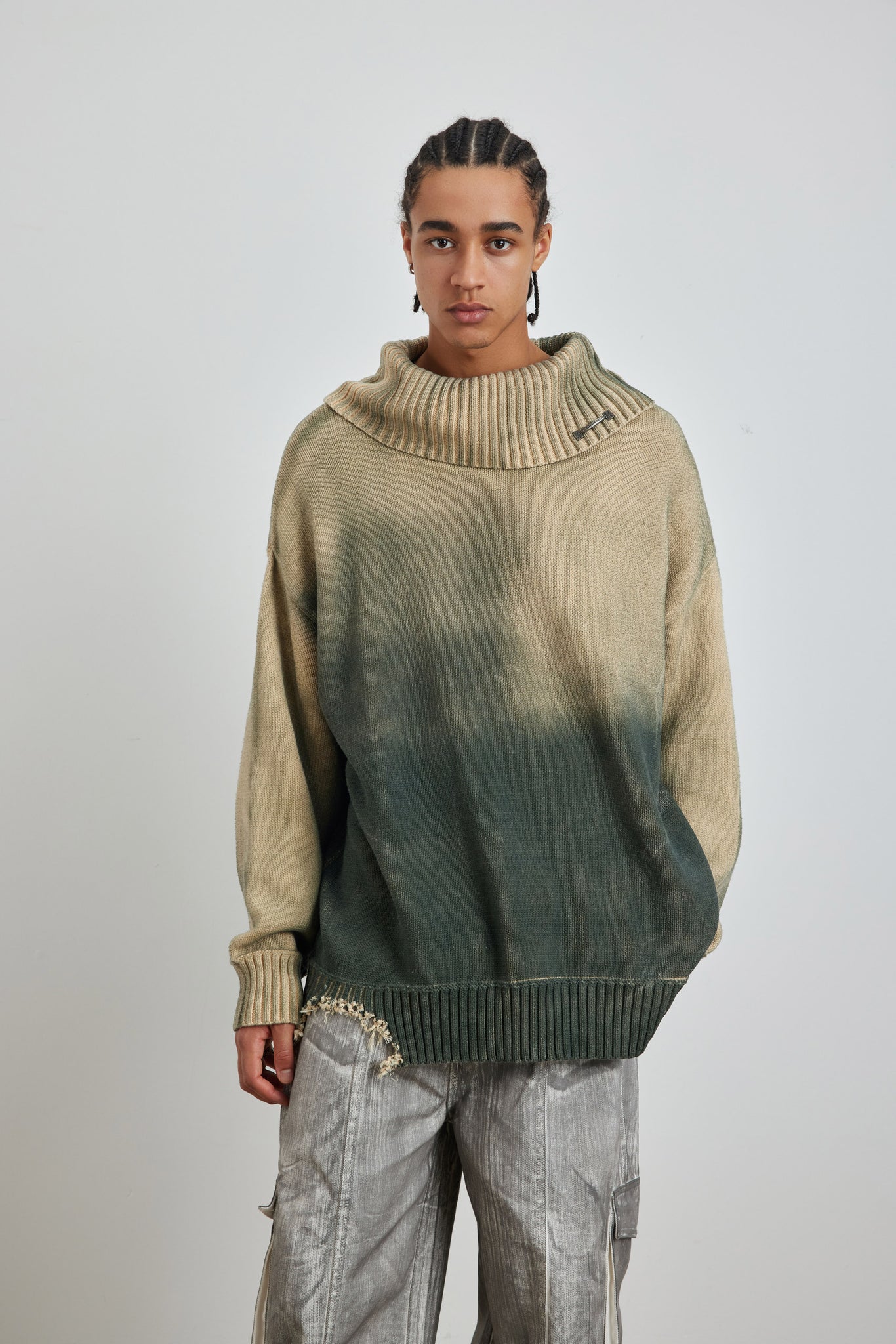 Distressed Oversized Sweater In Green - YJ1NGZYZJ® Official