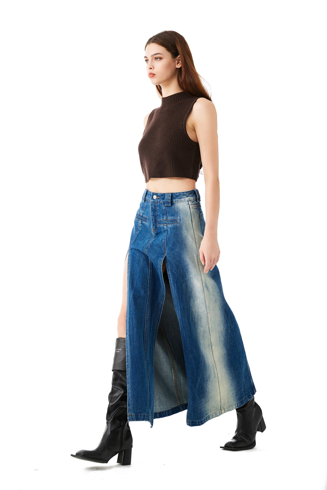 High-Slit Denim Skirt - YJ1NGZYZJ® Official