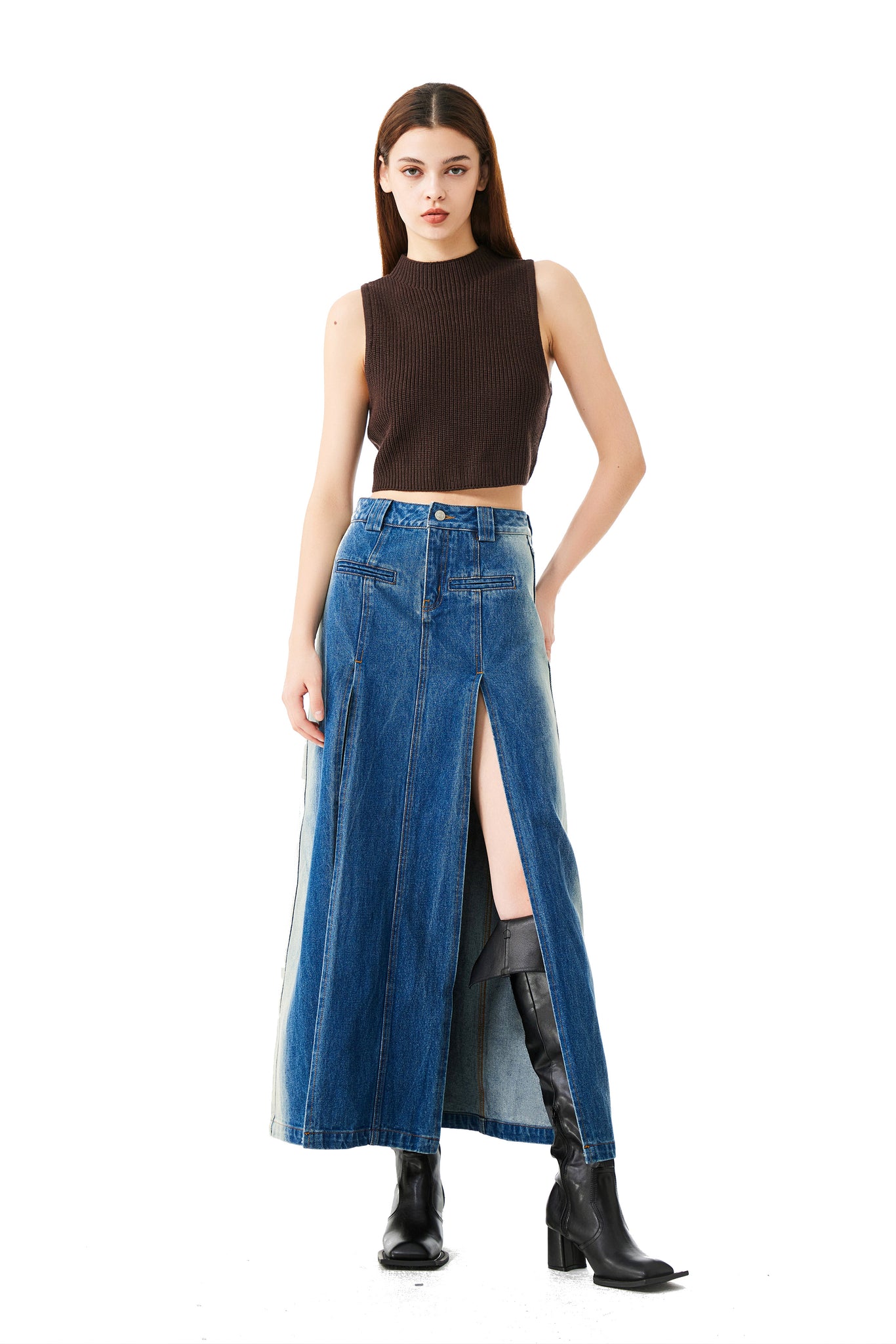 High-Slit Denim Skirt - YJ1NGZYZJ® Official