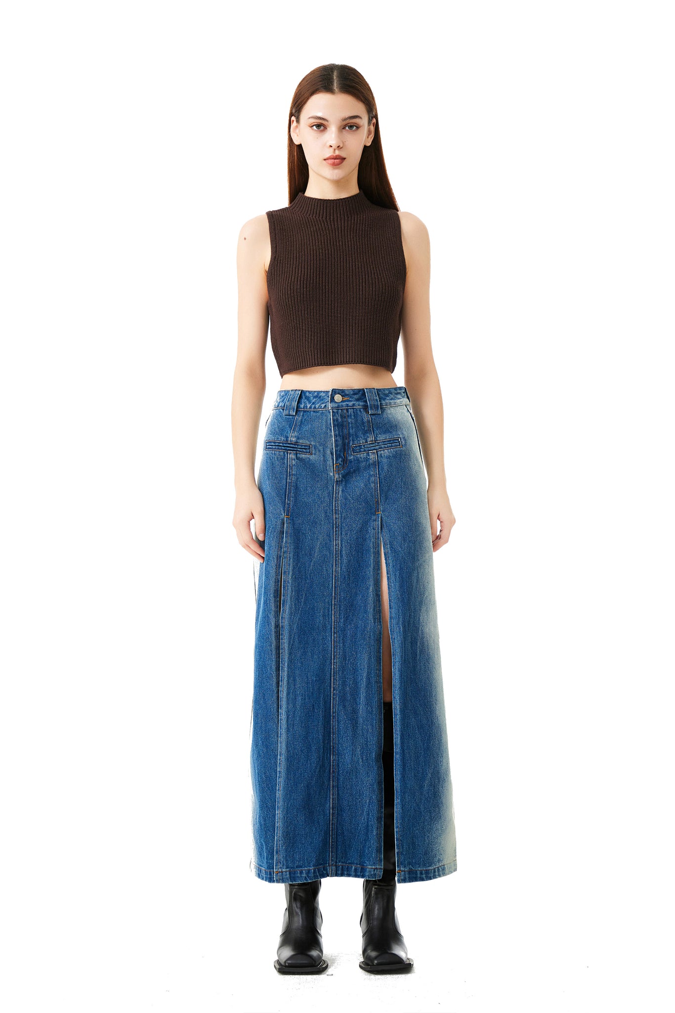 High-Slit Denim Skirt - YJ1NGZYZJ® Official