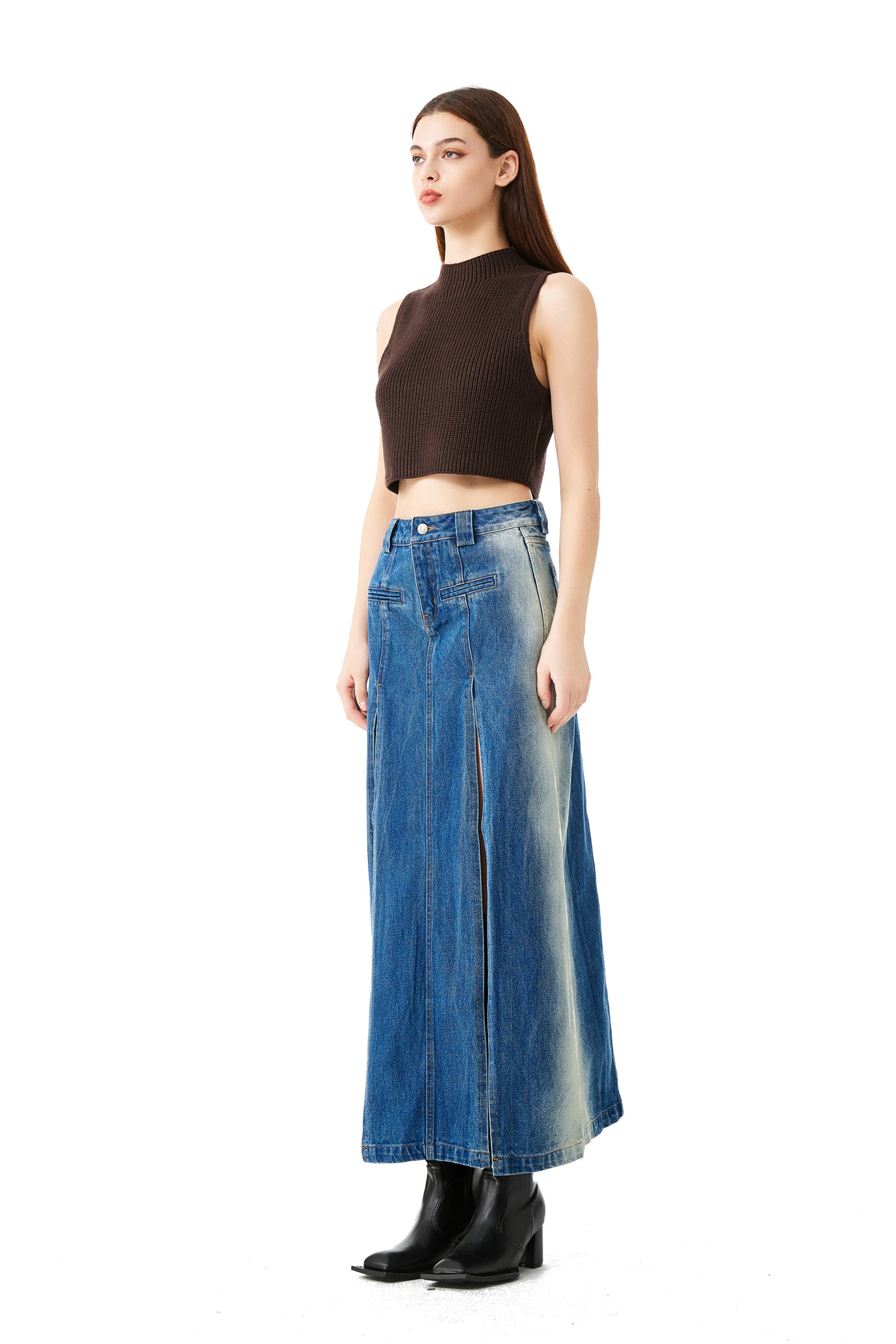 High-Slit Denim Skirt - YJ1NGZYZJ® Official