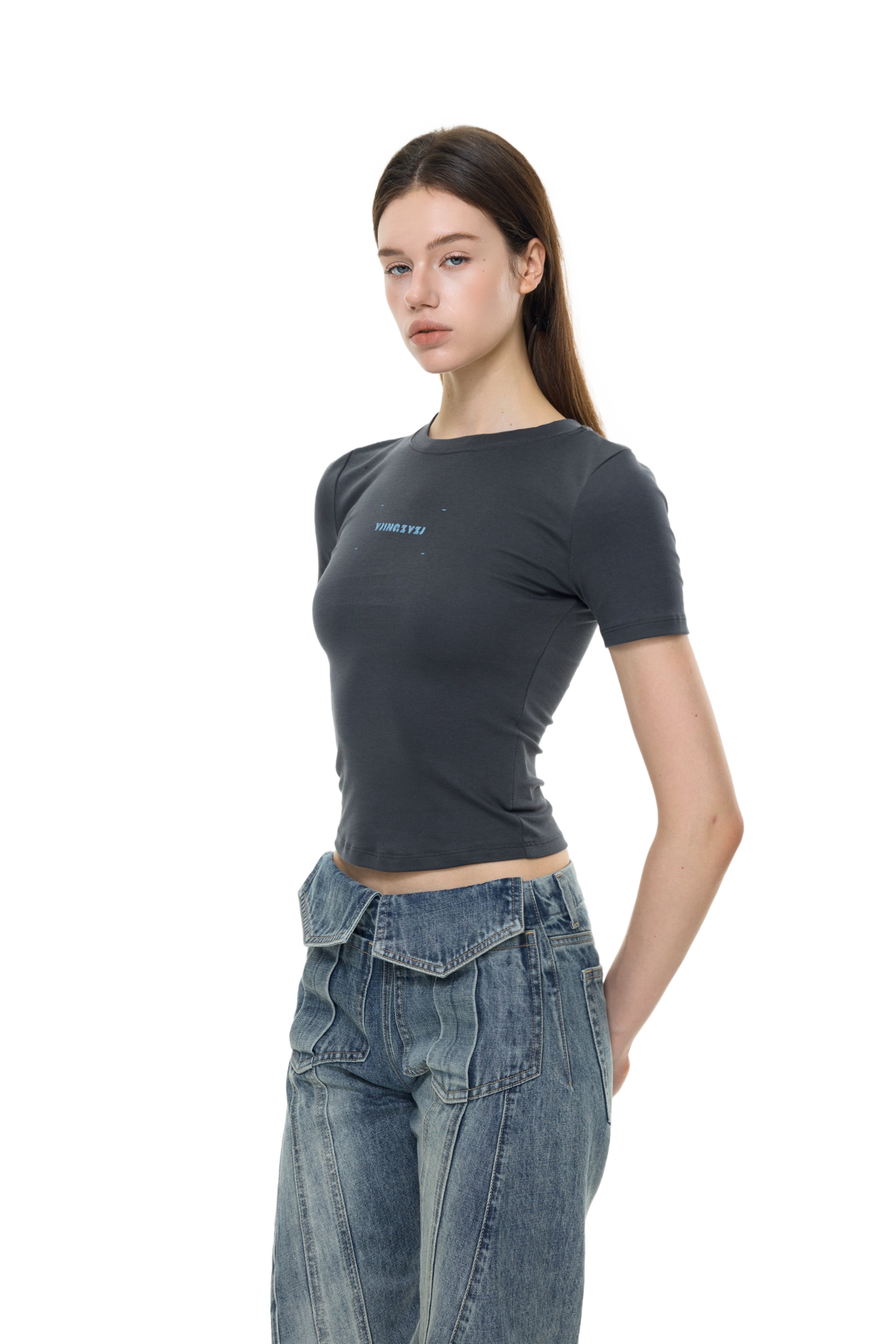 YJ1NGZYZJ Letters Print Baby Tee In Gray – YJ1NGZYZJ® Official
