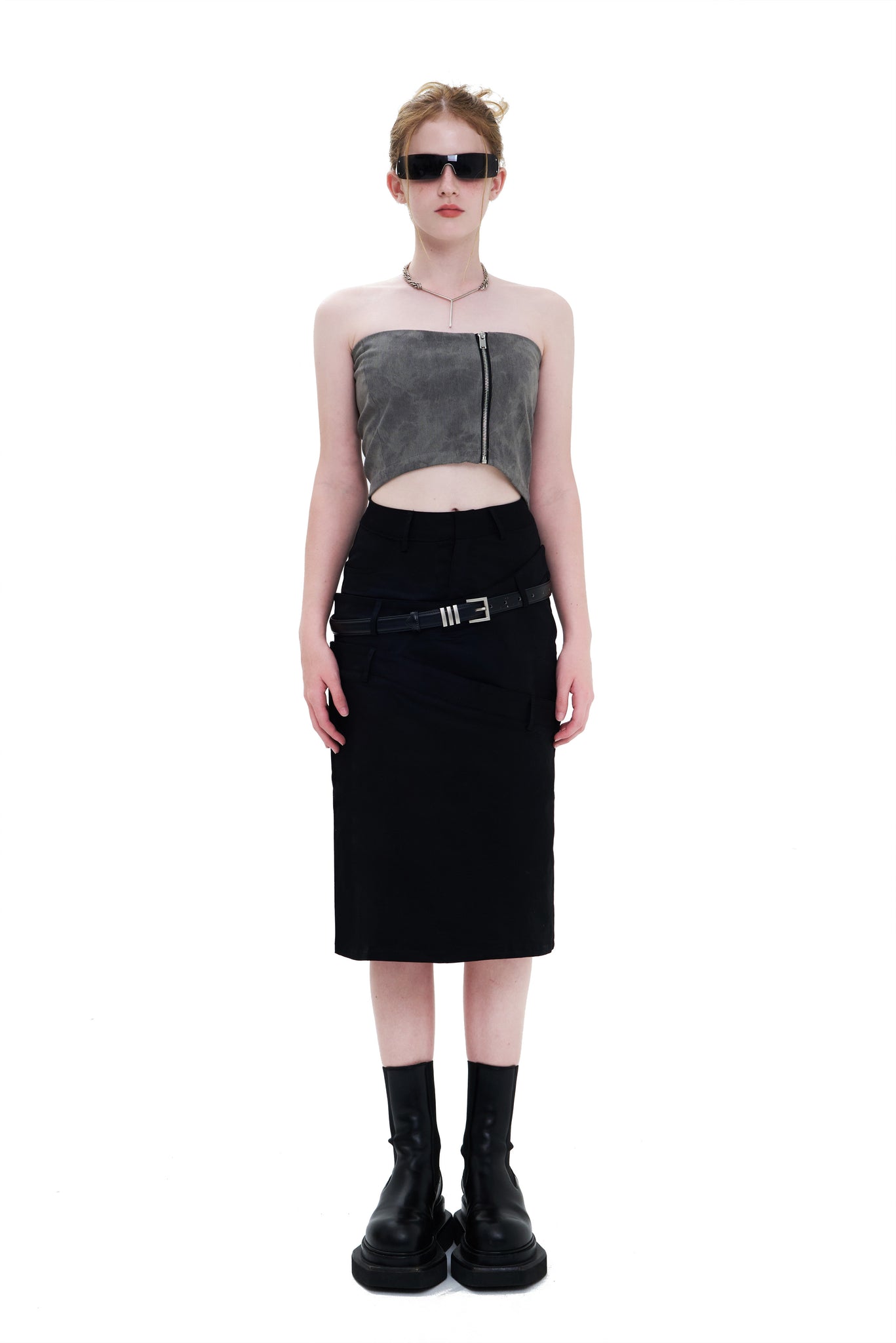 Mini Zipper Tube Top In Gray - YJ1NGZYZJ® Official