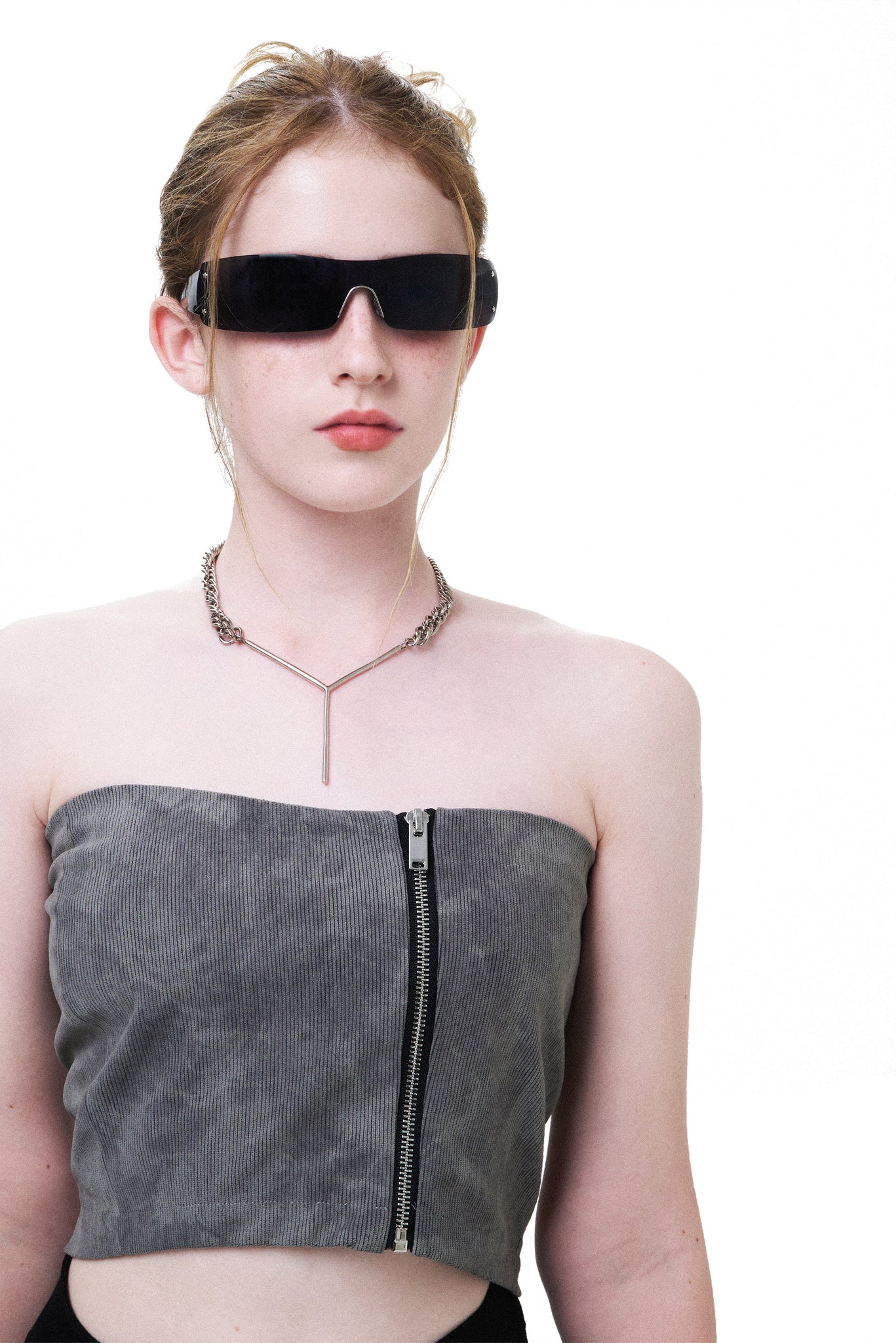 Mini Zipper Tube Top In Gray - YJ1NGZYZJ® Official