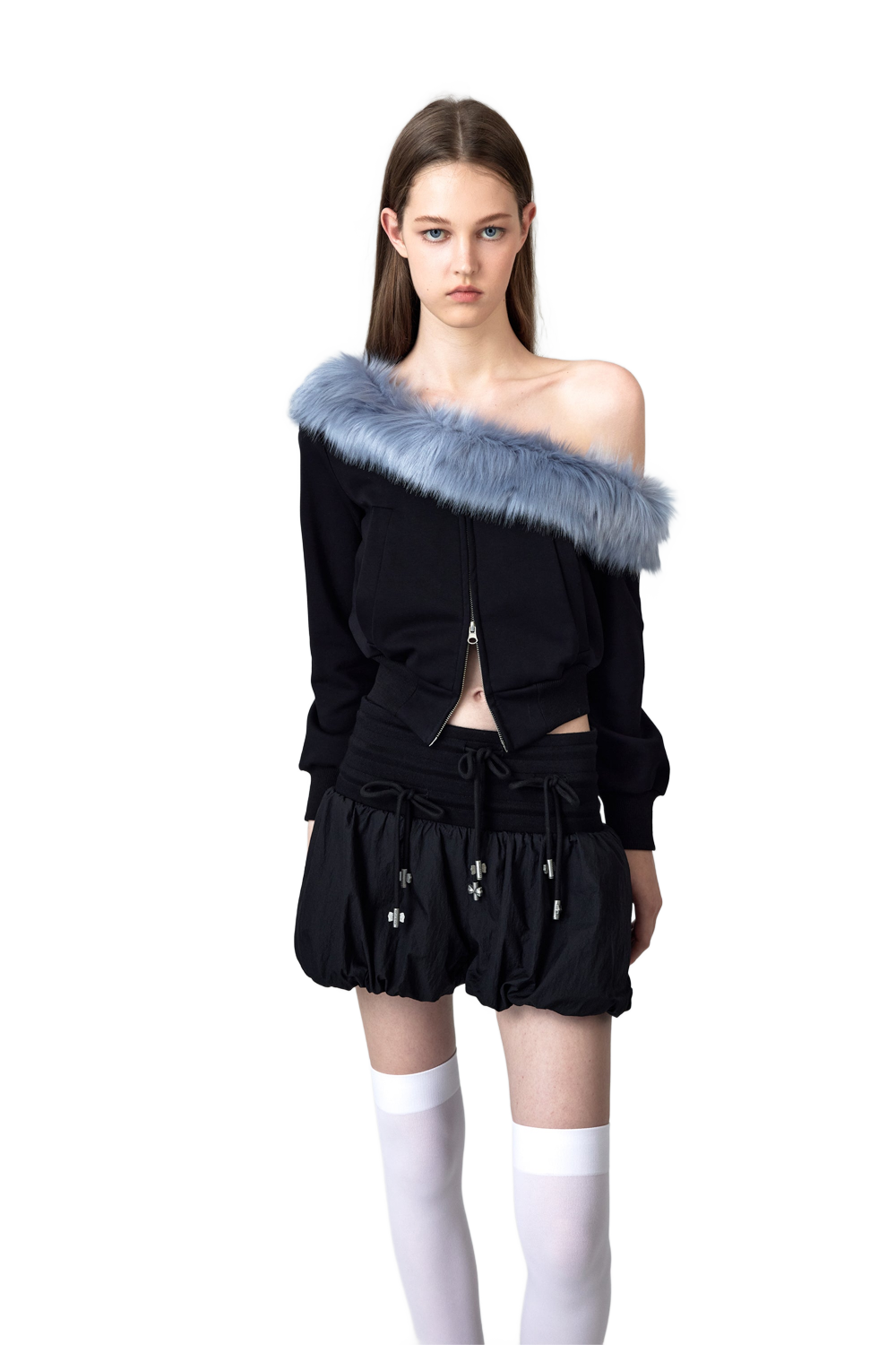 YJ1NGZYZJ® Official - One Shoulder Faux Fur Capless Jacket In Black - 休闲外套