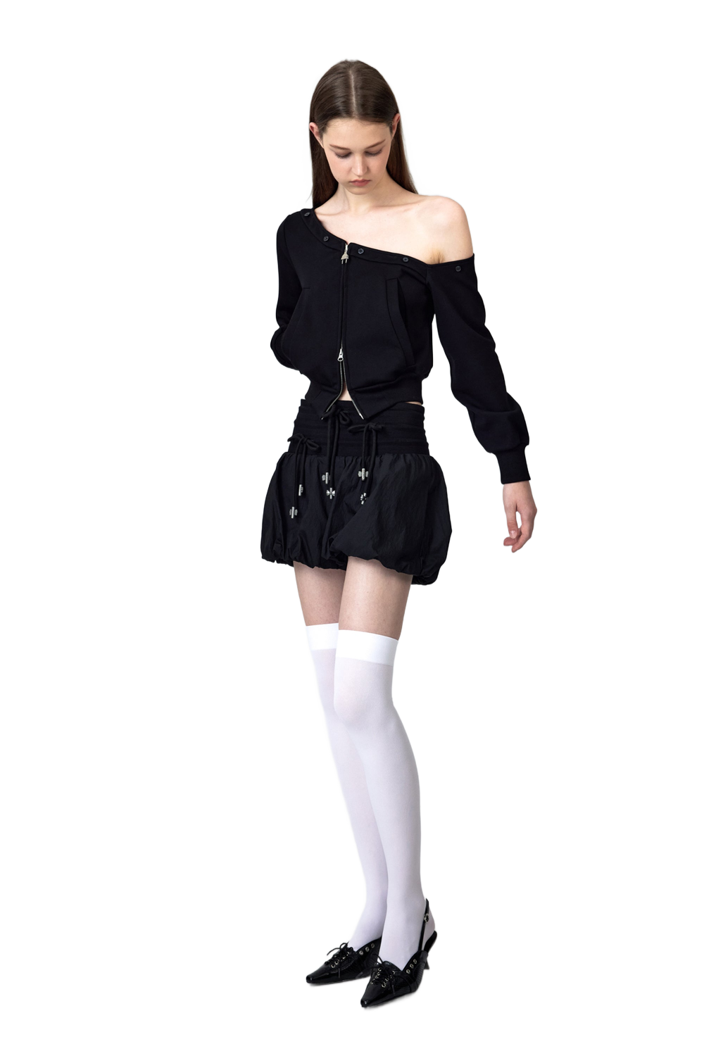 YJ1NGZYZJ® Official - One Shoulder Faux Fur Capless Jacket In Black - 休闲外套