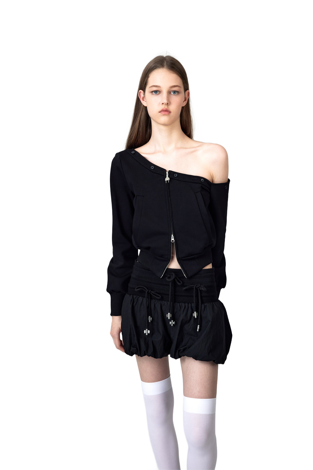 YJ1NGZYZJ® Official - One Shoulder Faux Fur Capless Jacket In Black - 休闲外套