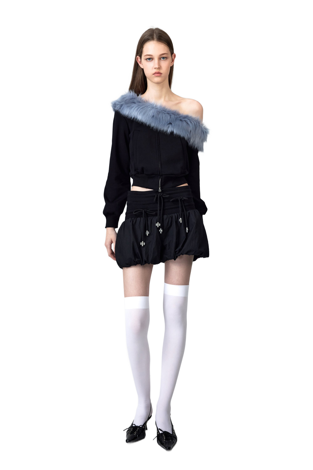 YJ1NGZYZJ® Official - One Shoulder Faux Fur Capless Jacket In Black - 休闲外套