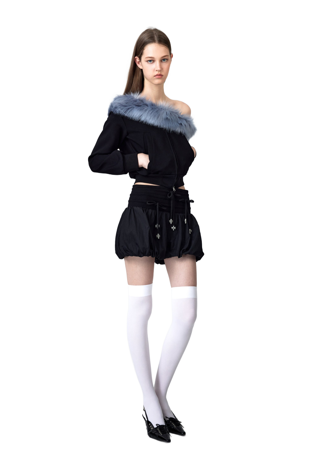 YJ1NGZYZJ® Official - One Shoulder Faux Fur Capless Jacket In Black - 休闲外套