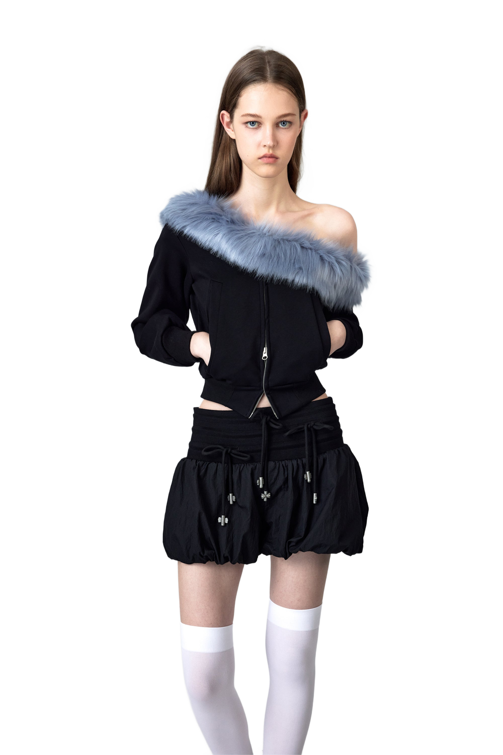 YJ1NGZYZJ® Official - One Shoulder Faux Fur Capless Jacket In Black - 休闲外套